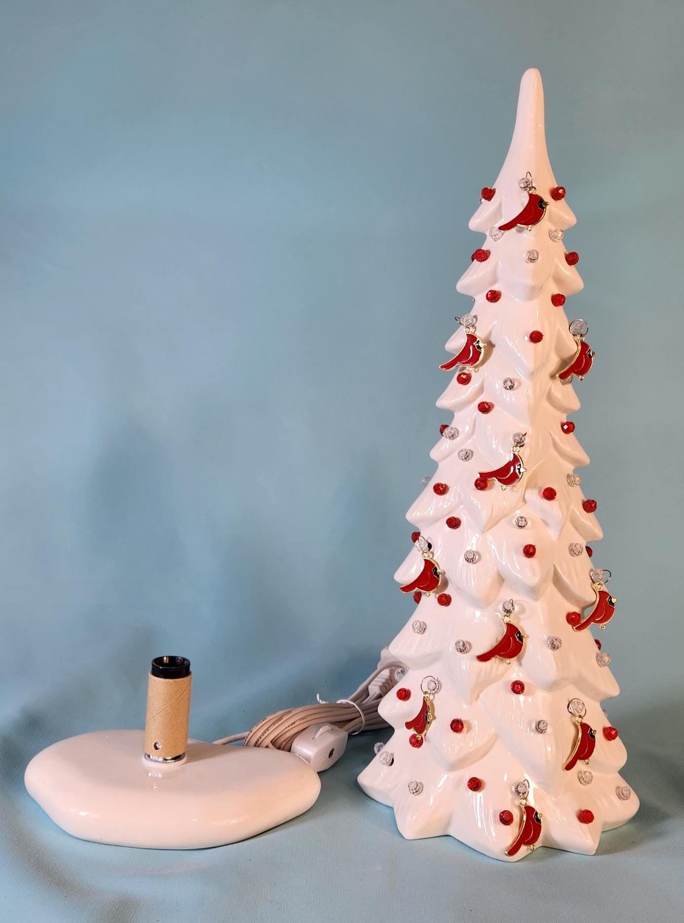 Wispy Pine Ceramic Christmas Tree - Sea-Glass Color with Clear Lights for Holiday Mantel Decor