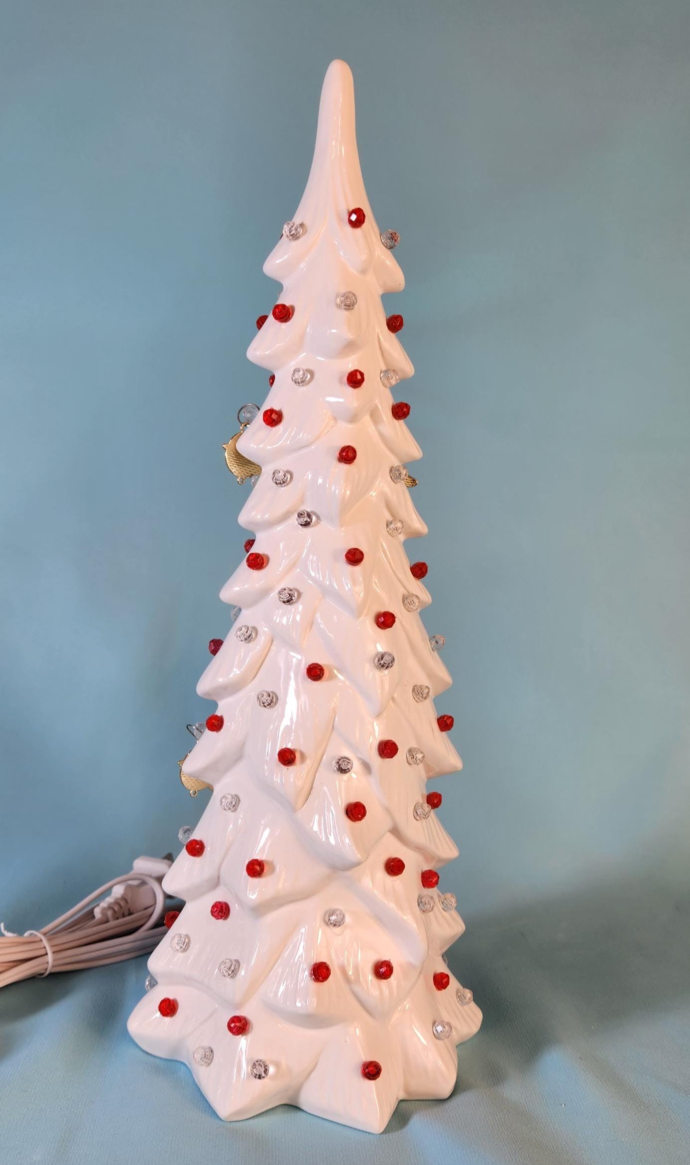Wispy Pine Ceramic Christmas Tree - Sea-Glass Color with Clear Lights for Holiday Mantel Decor