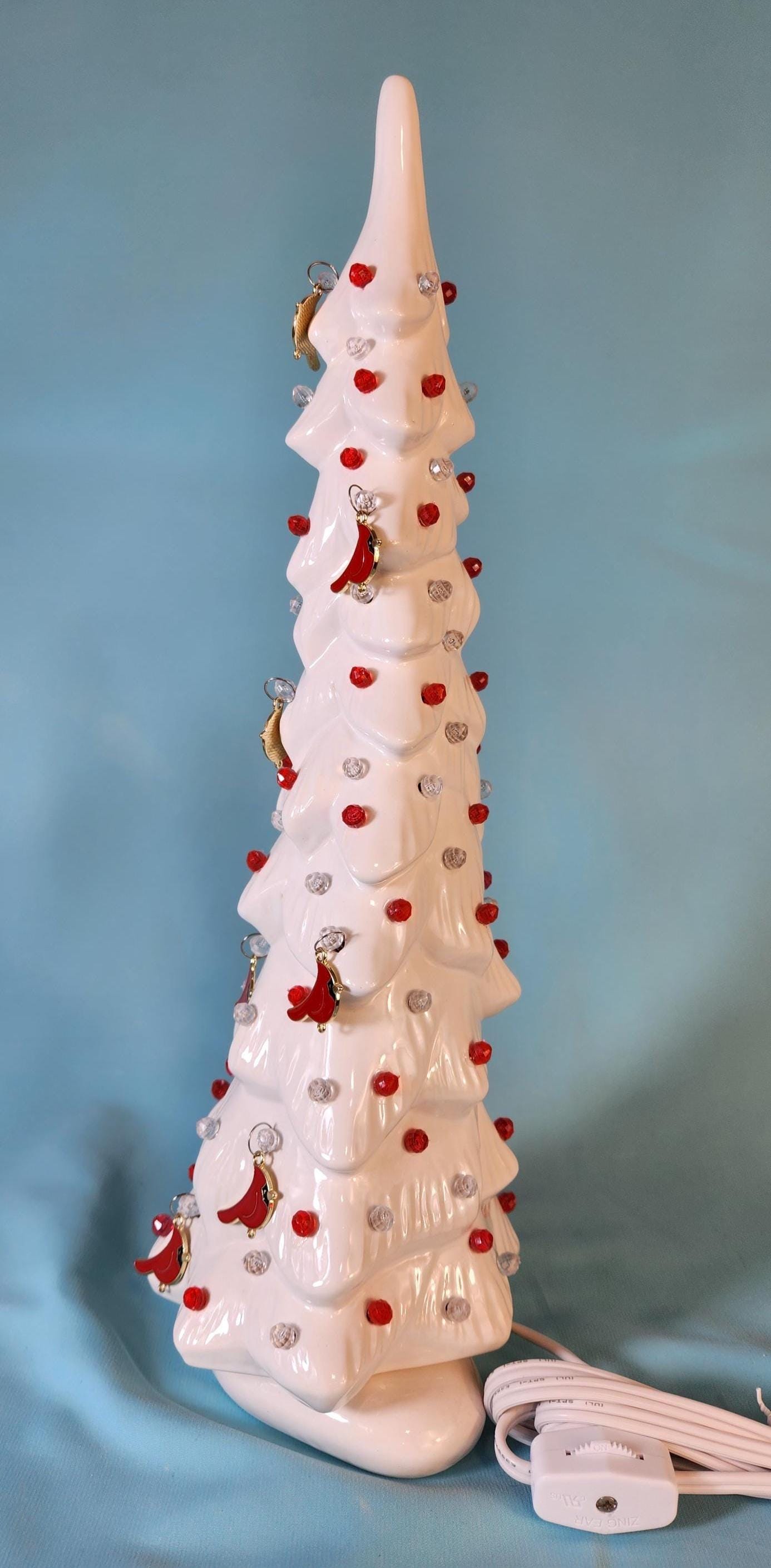 Wispy Pine Ceramic Christmas Tree - Sea-Glass Color with Clear Lights for Holiday Mantel Decor