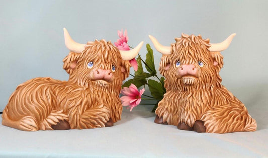 Charming Handmade Ceramic Highland Cow Figurines: Rustic Farm Animal Decor for Home or Office - Teresa's Ceramics