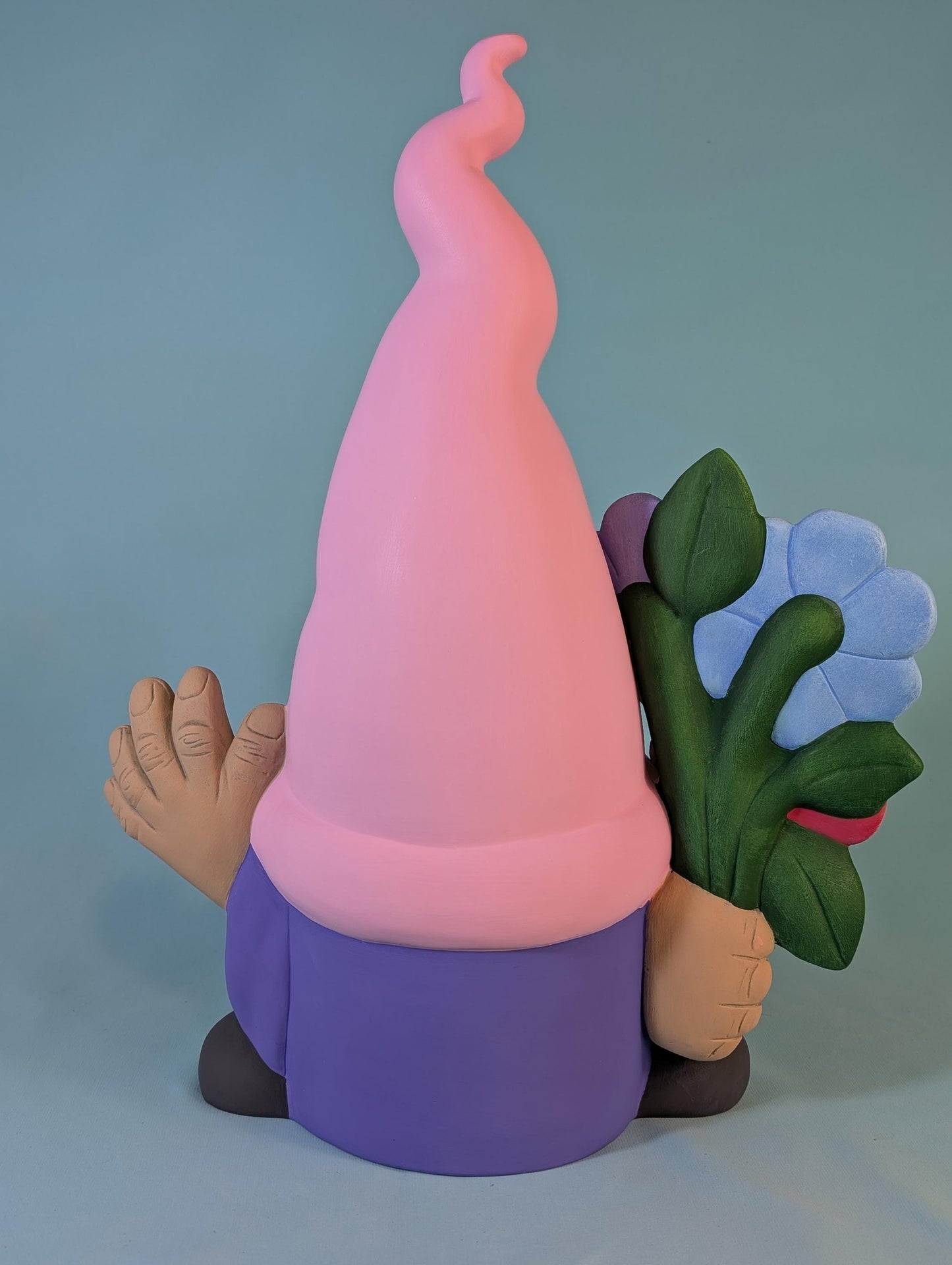 Large Garden Gnome Yard Art - Colorful Gnome with flowers