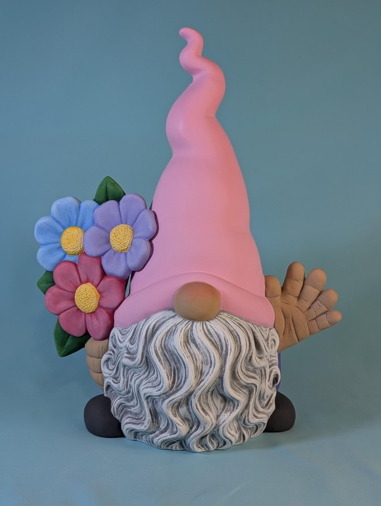 Large Garden Gnome Yard Art - Colorful Gnome with flowers