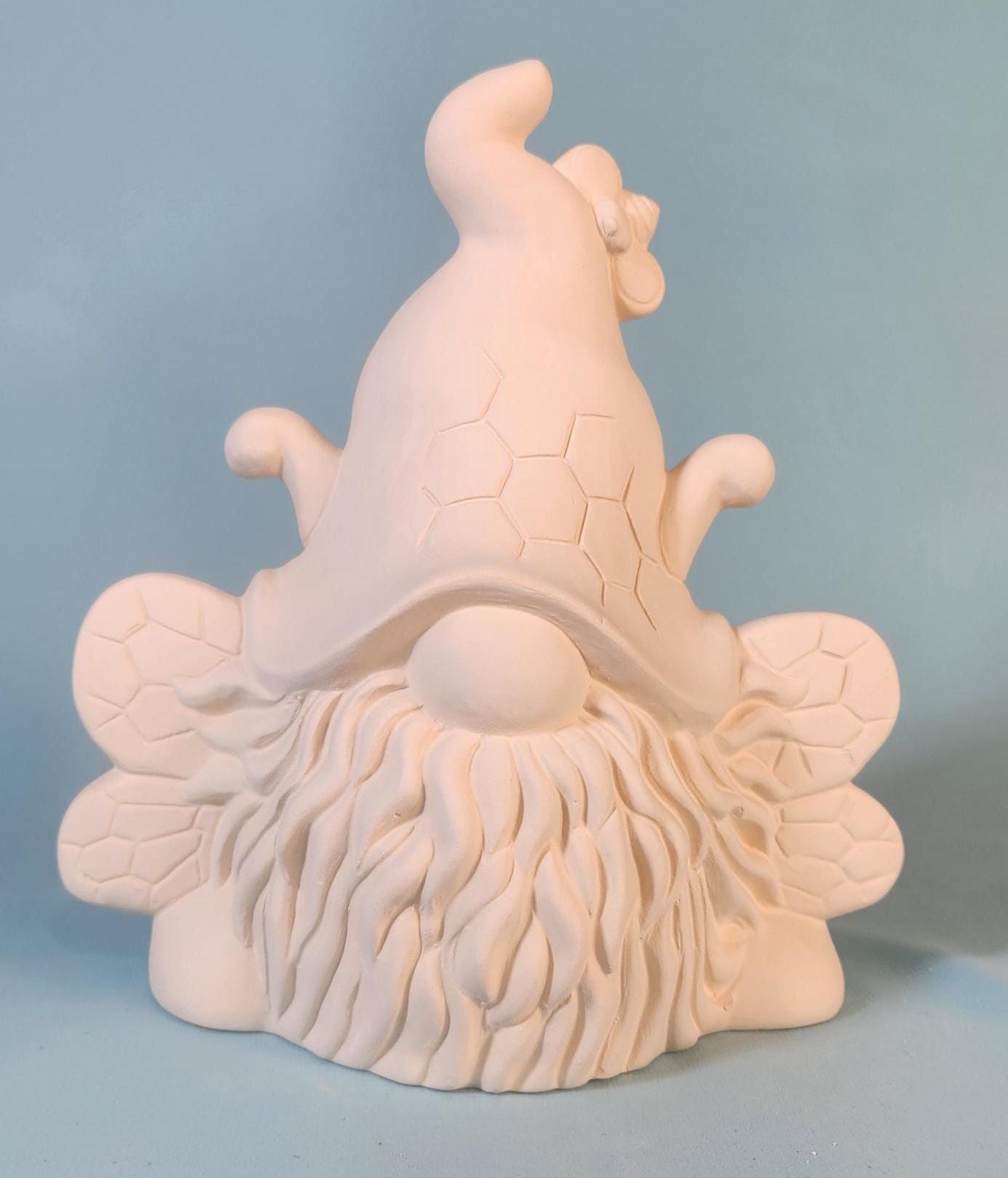 8-inch Unpainted Buzzbee Bee Gnome Ceramic Figurine for DIY Paint Party Crafts