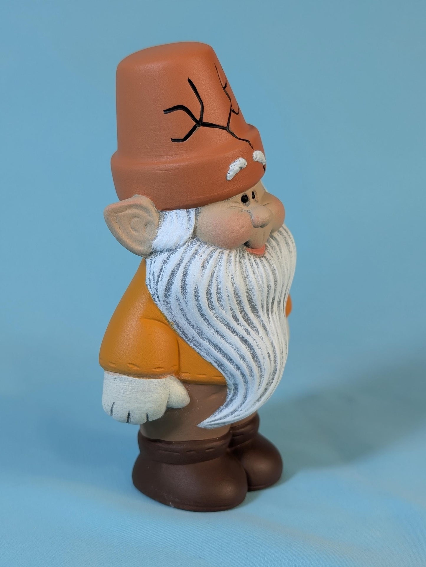 Ceramic Garden Gnome statue, cute gnome with a flower pot hat, yard art garden gnome