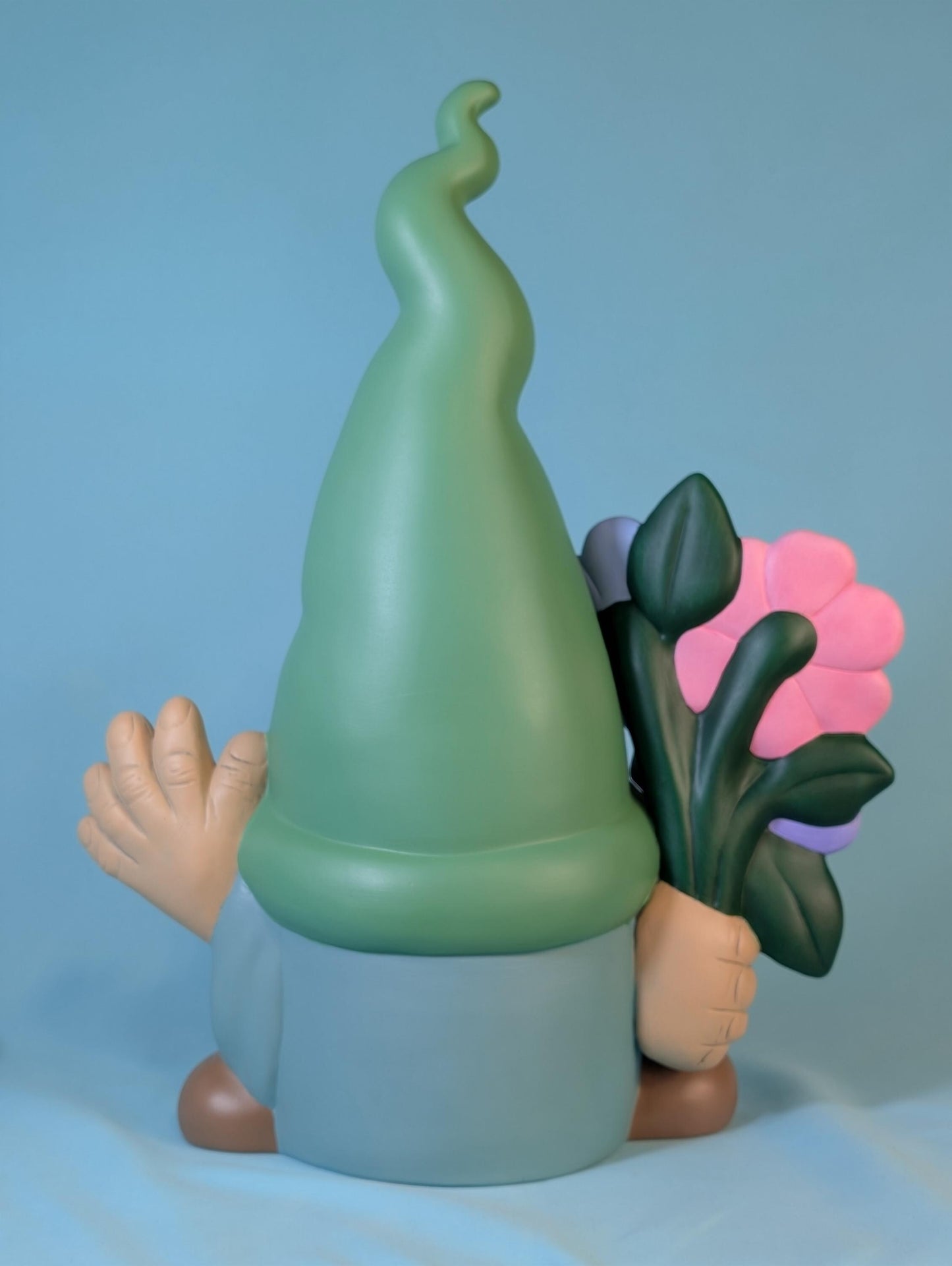 Large Garden Gnome Yard Art - Colorful Gnome with flowers - Teresa's Ceramics