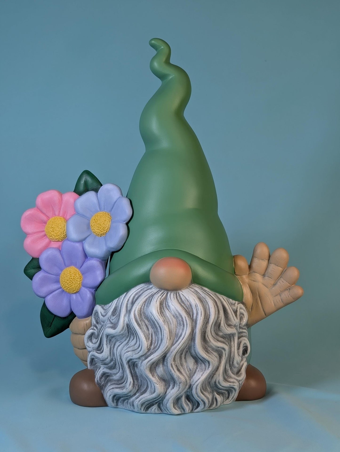 Large Garden Gnome Yard Art - Colorful Gnome with flowers
