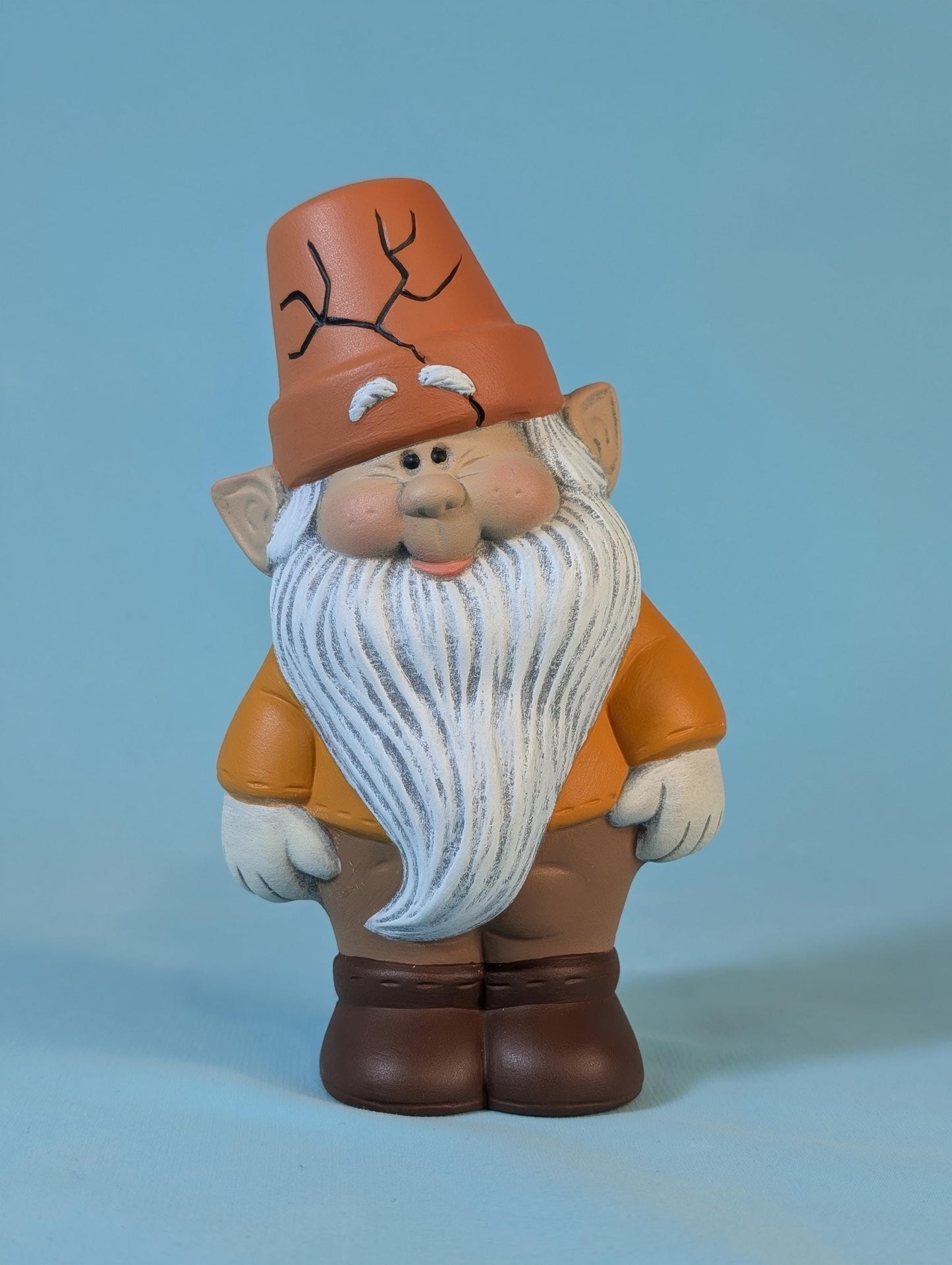 Ceramic Garden Gnome statue, cute gnome with a flower pot hat, yard art garden gnome