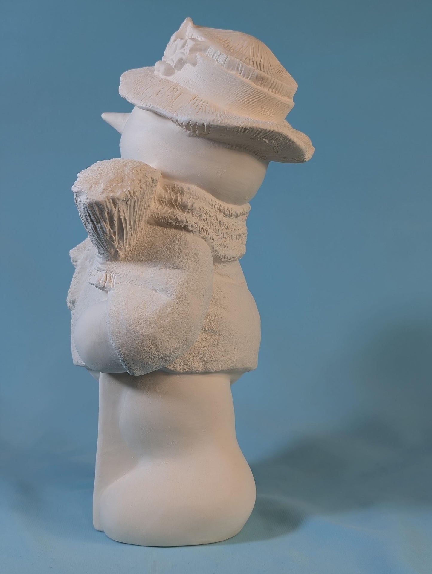 Charming Unfinished Snowman Figurine with Broom - Intricate Winter Decor Craft Project