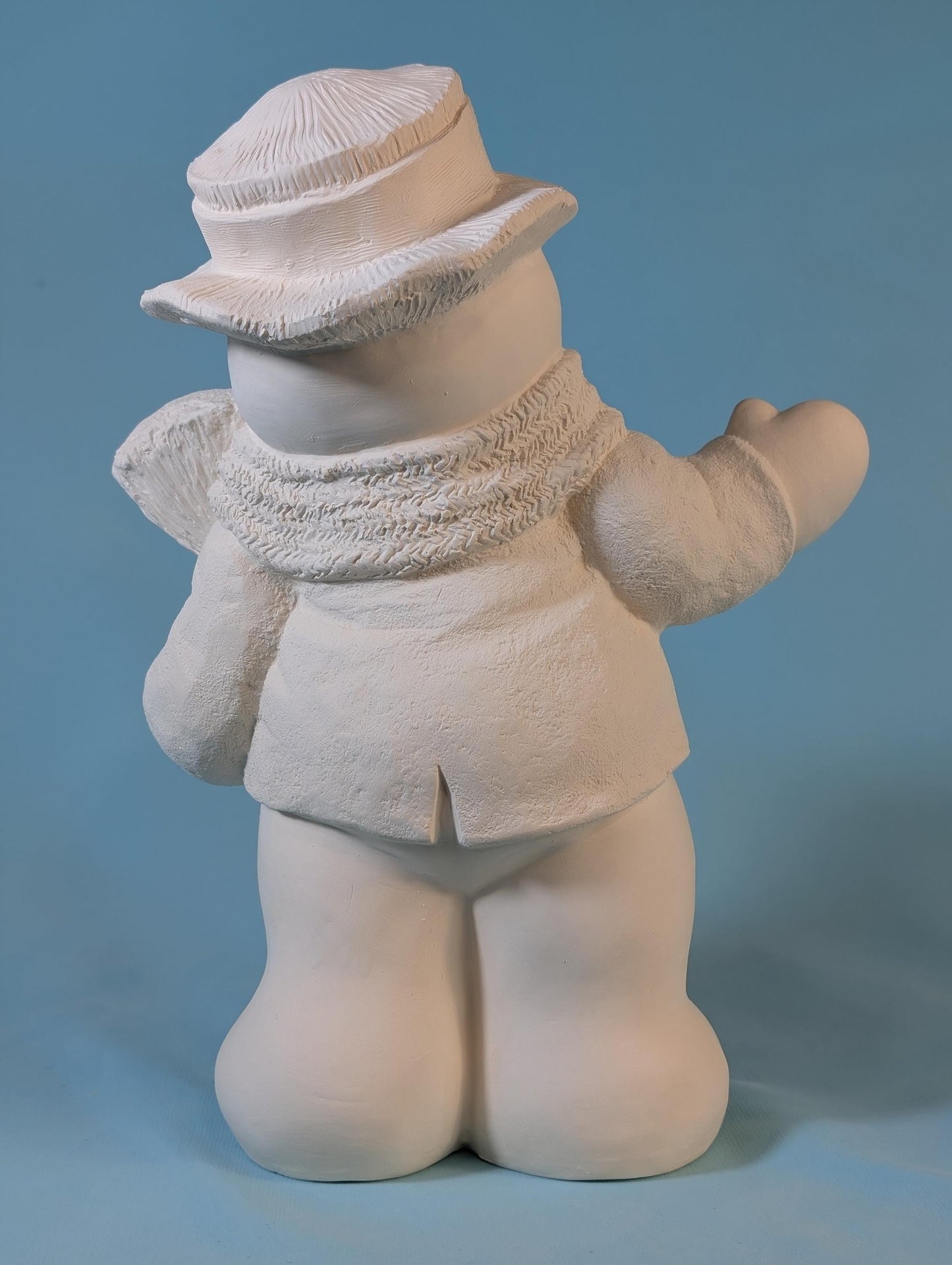 Charming Unfinished Snowman Figurine with Broom - Intricate Winter Decor Craft Project