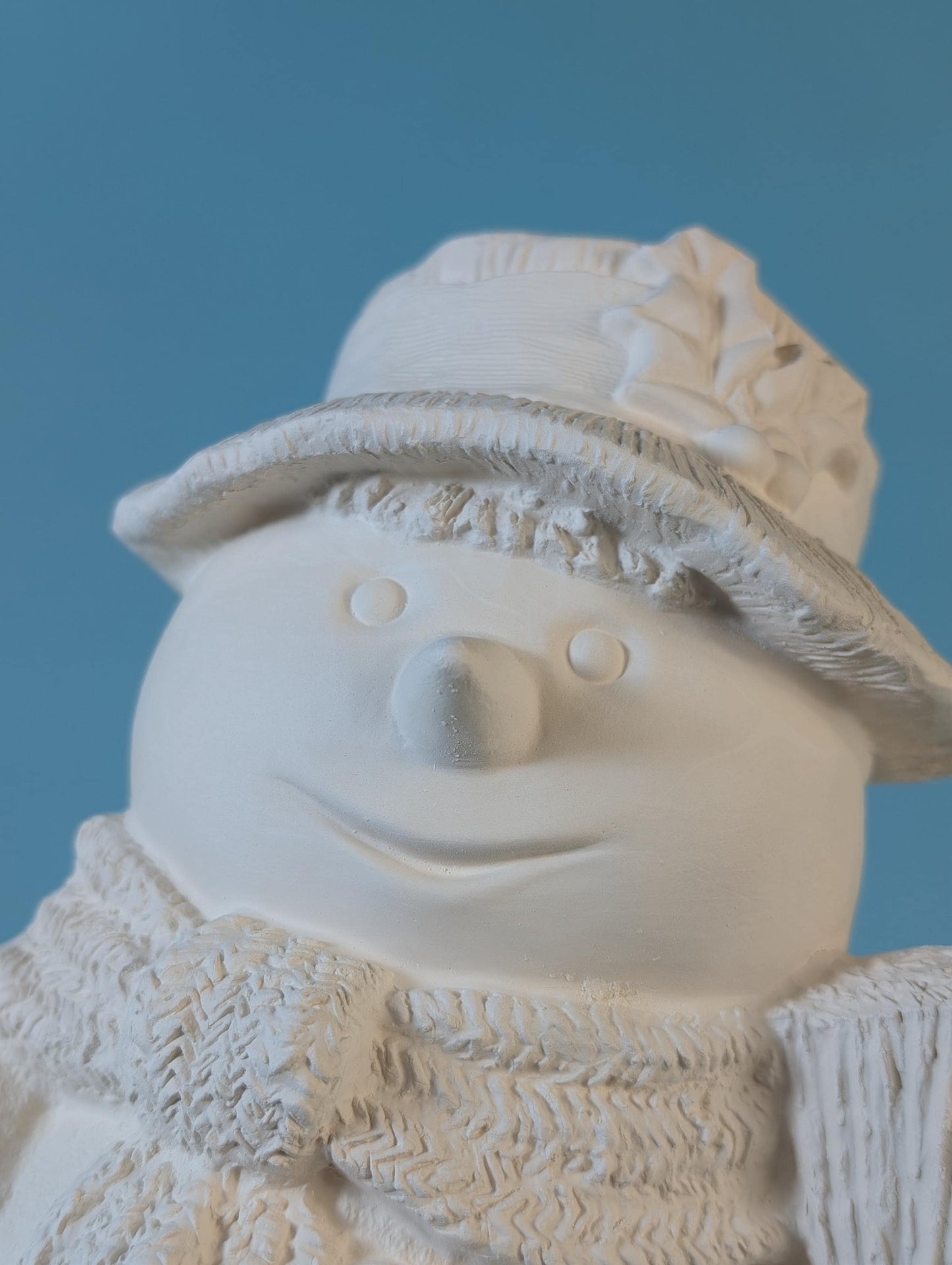 Charming Unfinished Snowman Figurine with Broom - Intricate Winter Decor Craft Project
