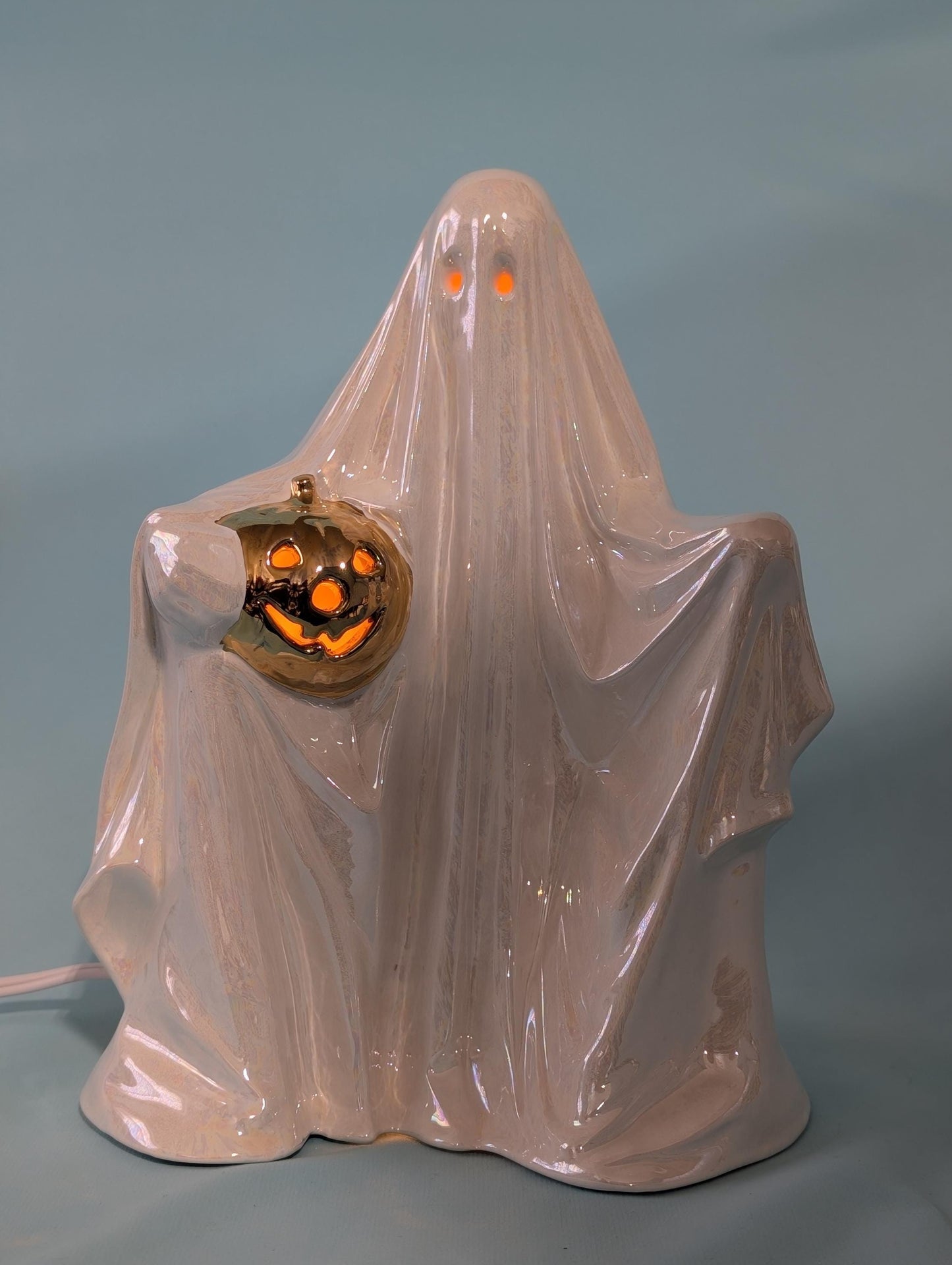 Vintage 1970s 24k Golden Glow Illuminated Ghost Lamp with Mother of Pearl Finish
