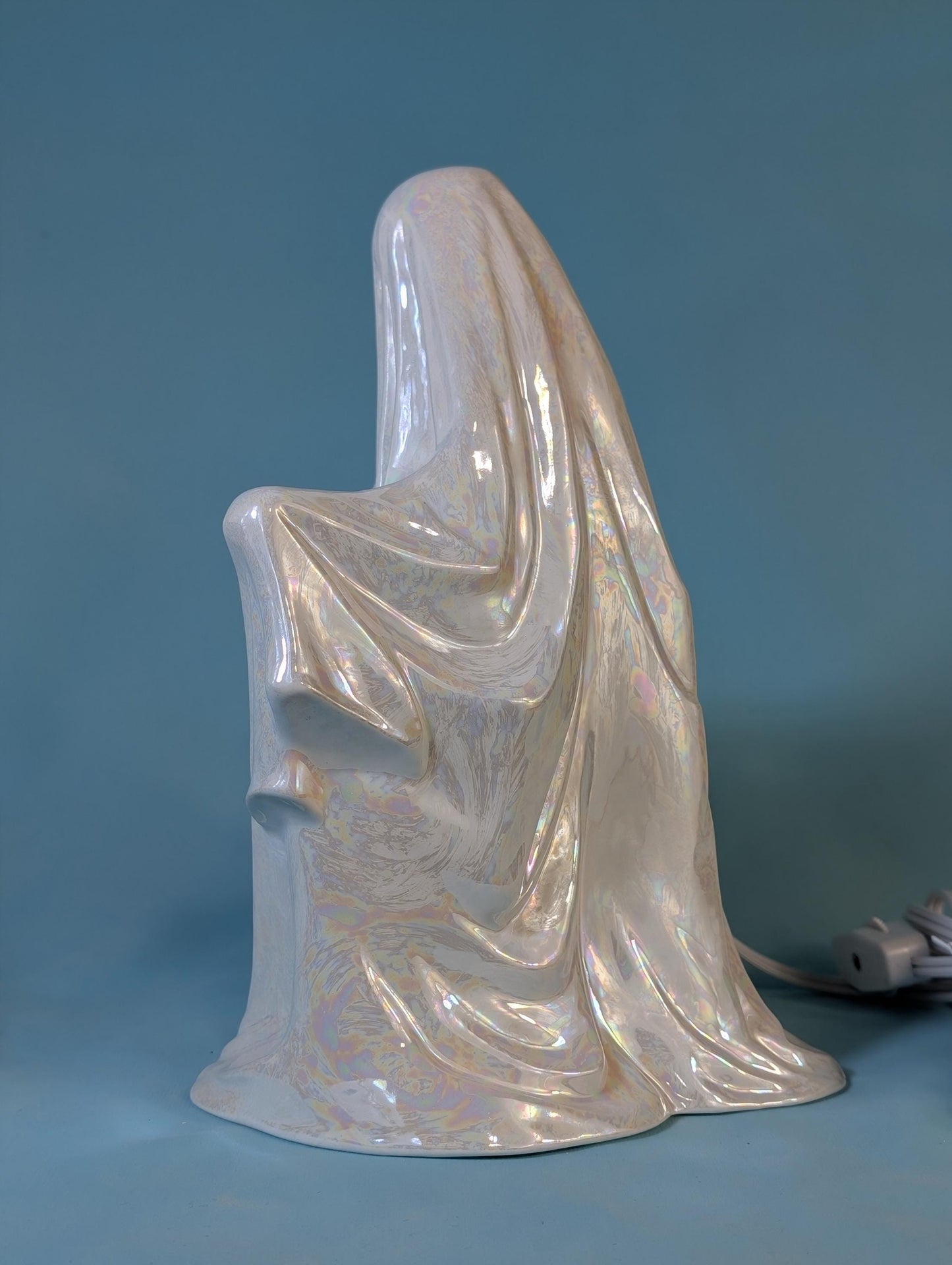 Vintage 1970s 24k Golden Glow Illuminated Ghost Lamp with Mother of Pearl Finish