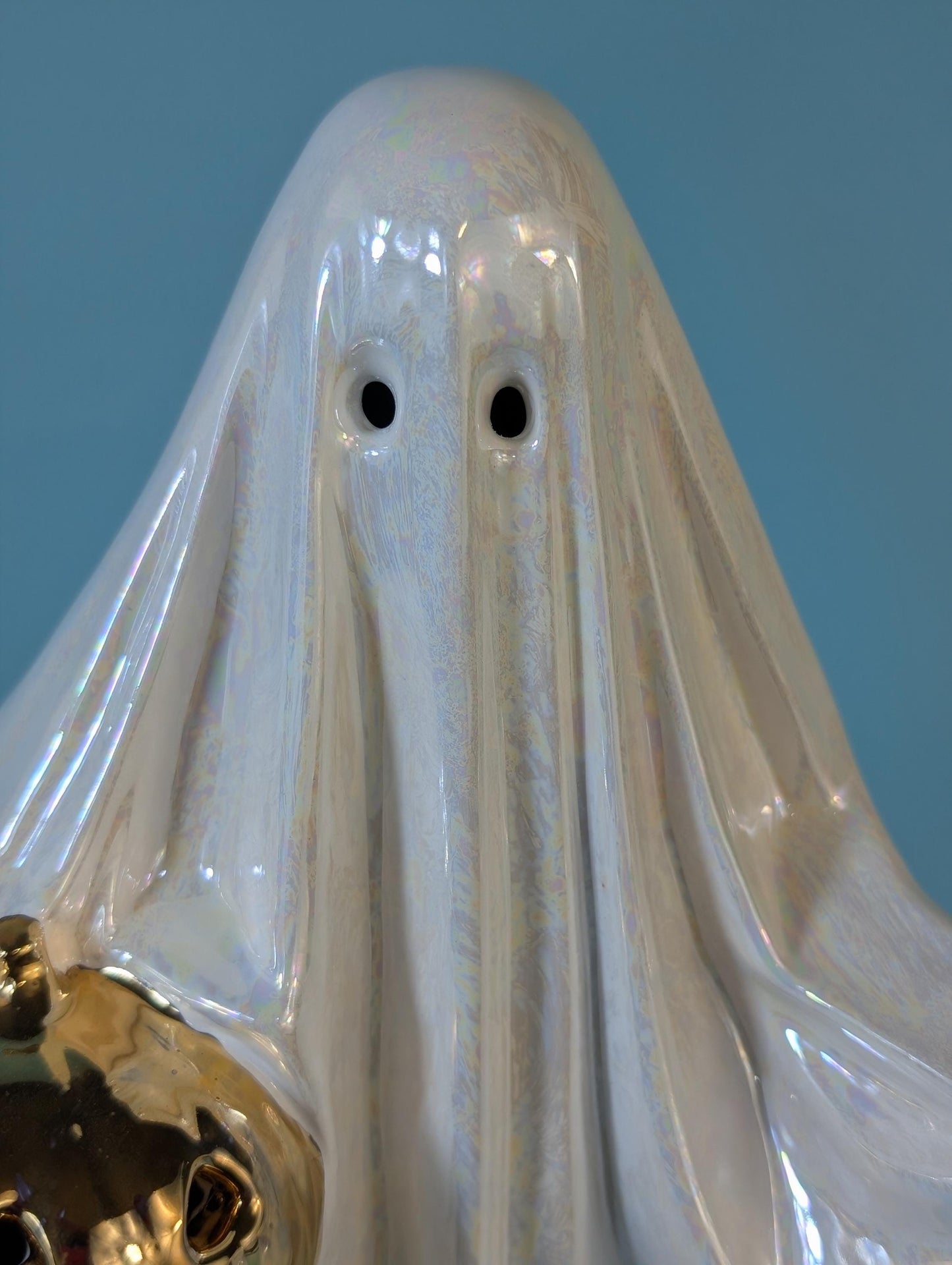 Vintage 1970s 24k Golden Glow Illuminated Ghost Lamp with Mother of Pearl Finish - Teresa's Ceramics