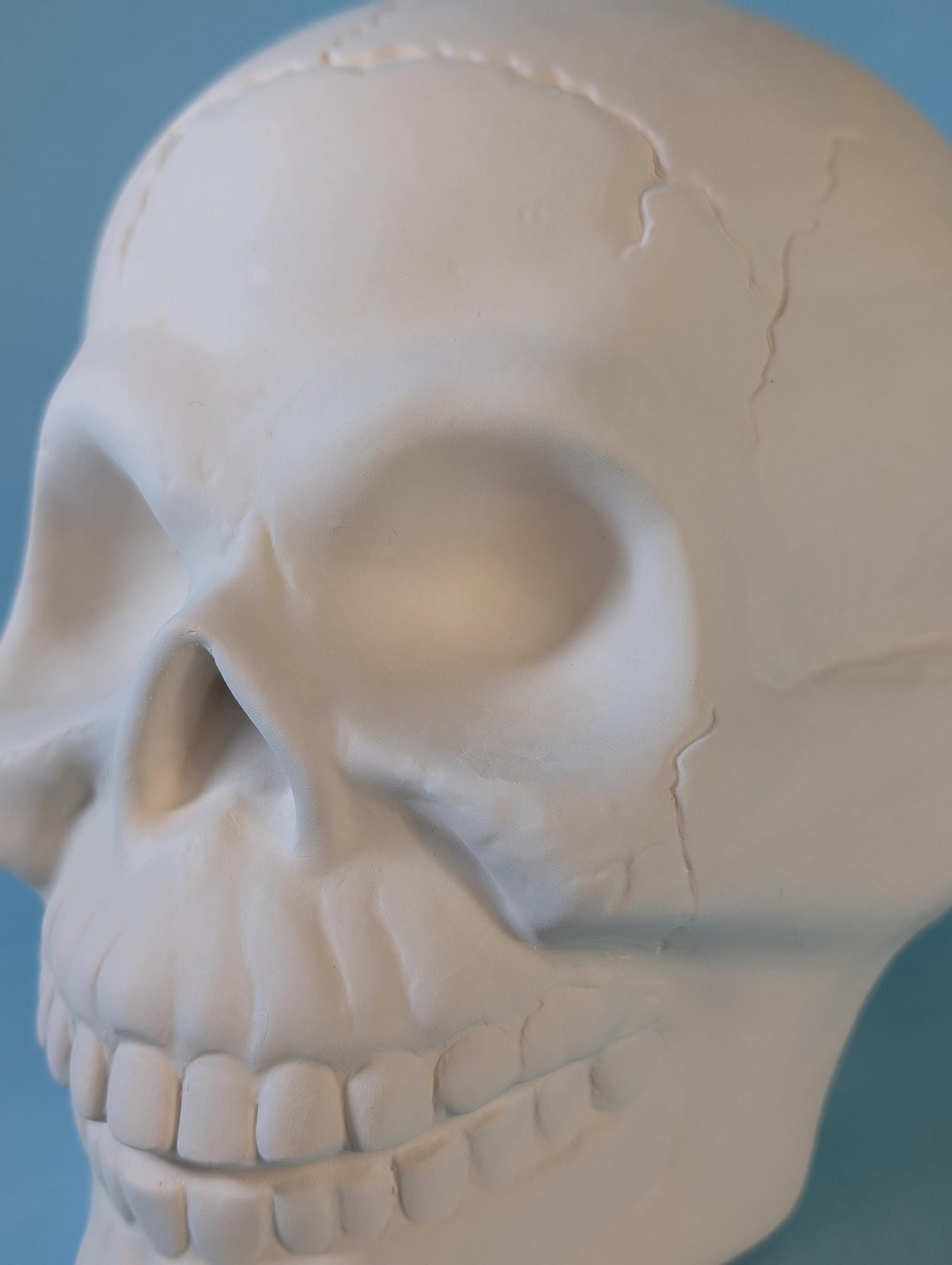 Oversized Ceramic Skull Decor: Unpainted Halloween Decoration, Whimsical Cartoon Design for Home