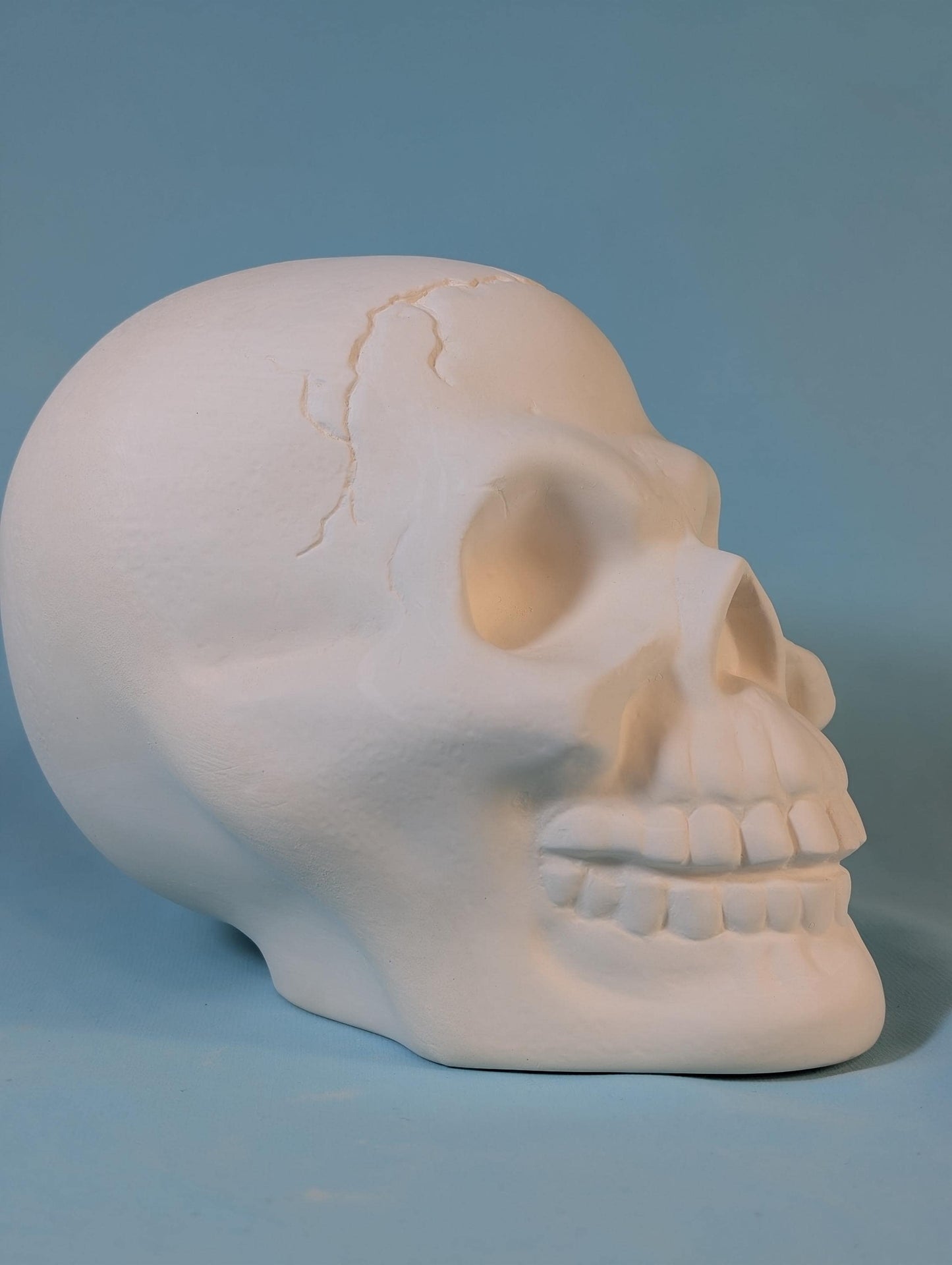 Oversized Ceramic Skull Decor: Unpainted Halloween Decoration, Whimsical Cartoon Design for Home
