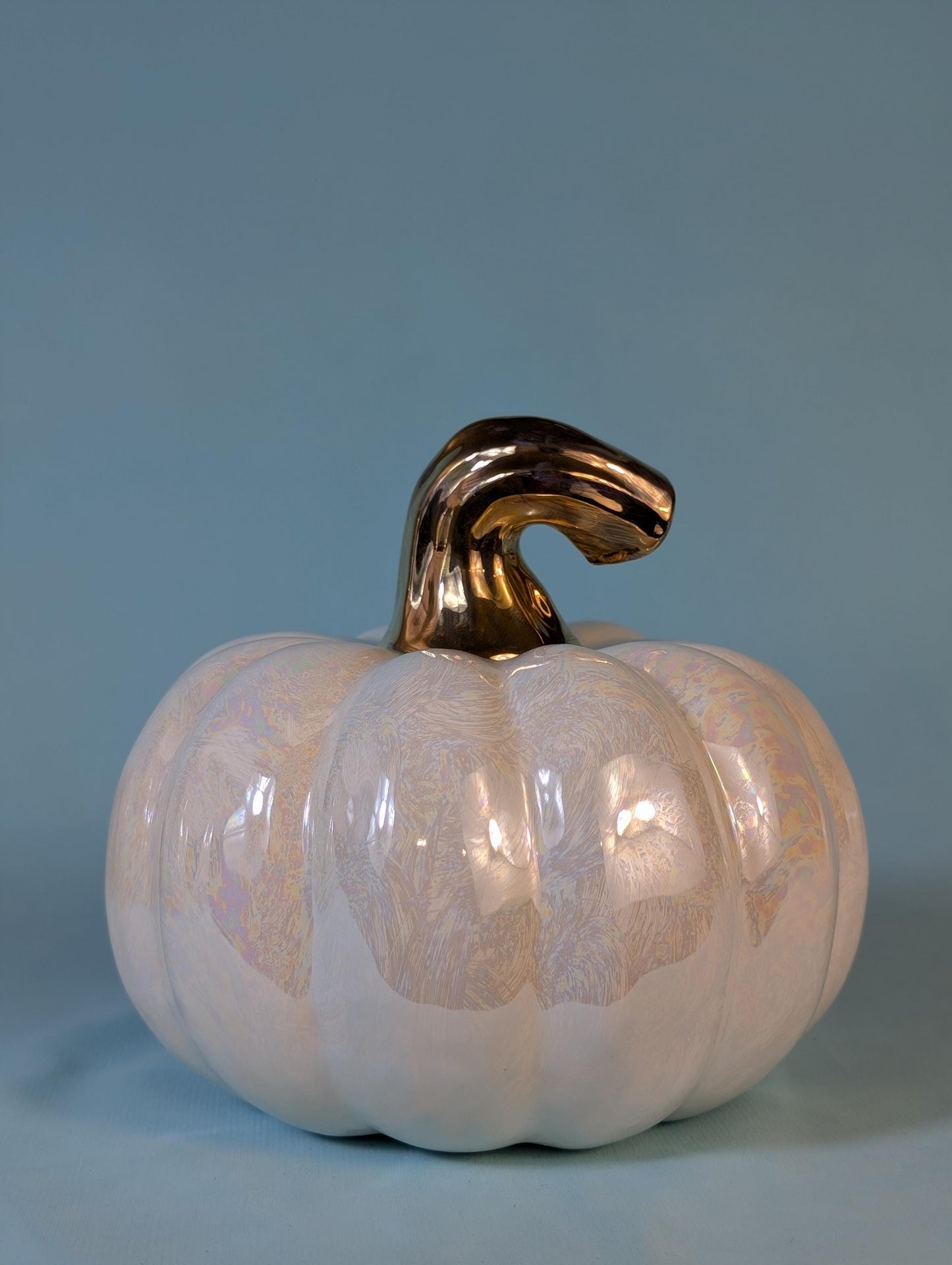Iridescent Ceramic Pumpkins: Gilded Mother-of-Pearl Glazed Autumn Decor
