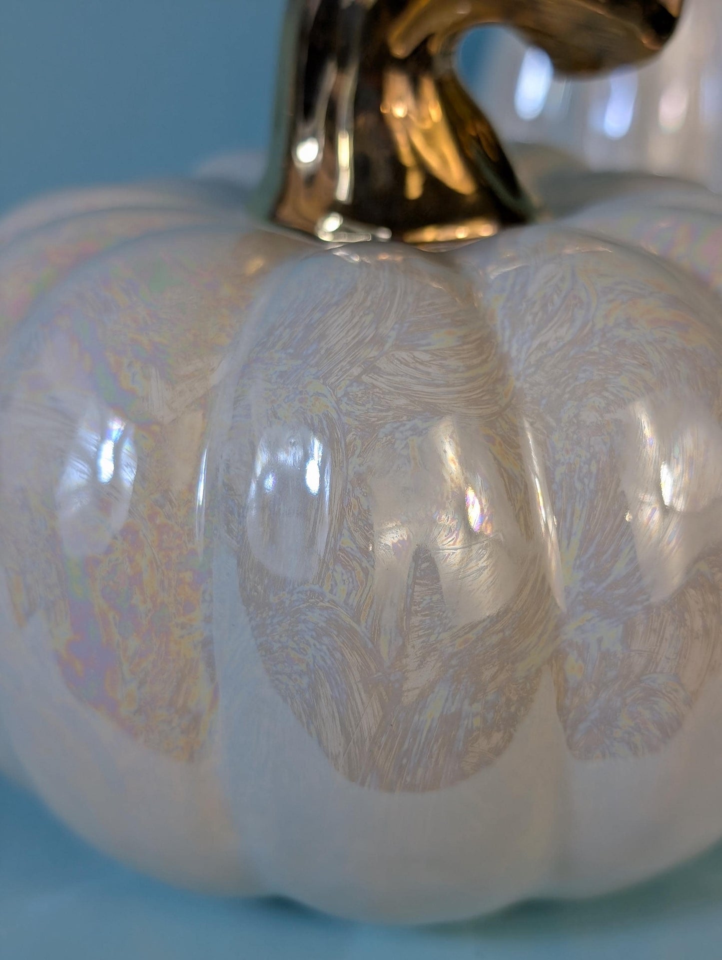 Iridescent Ceramic Pumpkins: Gilded Mother-of-Pearl Glazed Autumn Decor