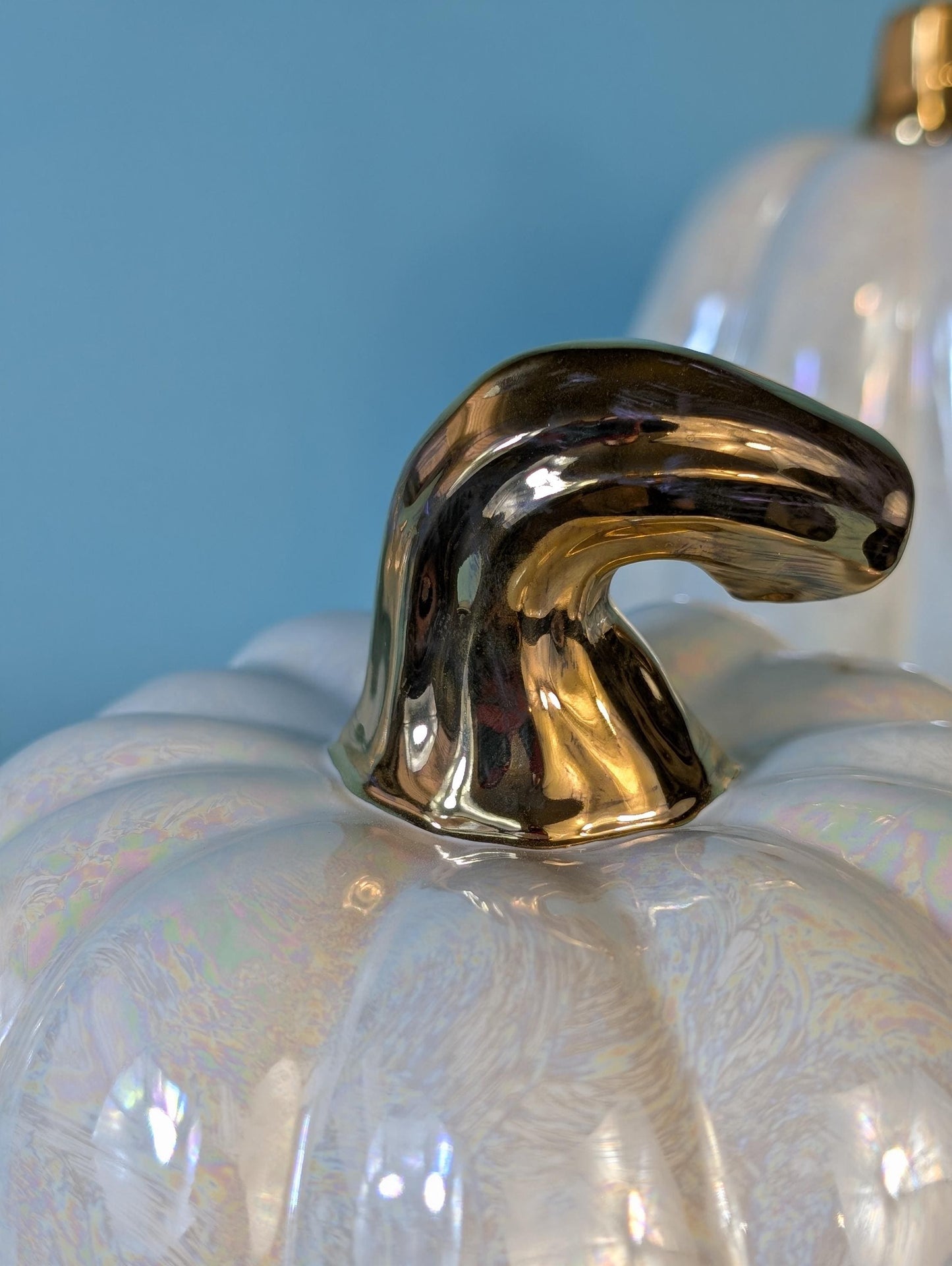 Iridescent Ceramic Pumpkins: Gilded Mother-of-Pearl Glazed Autumn Decor