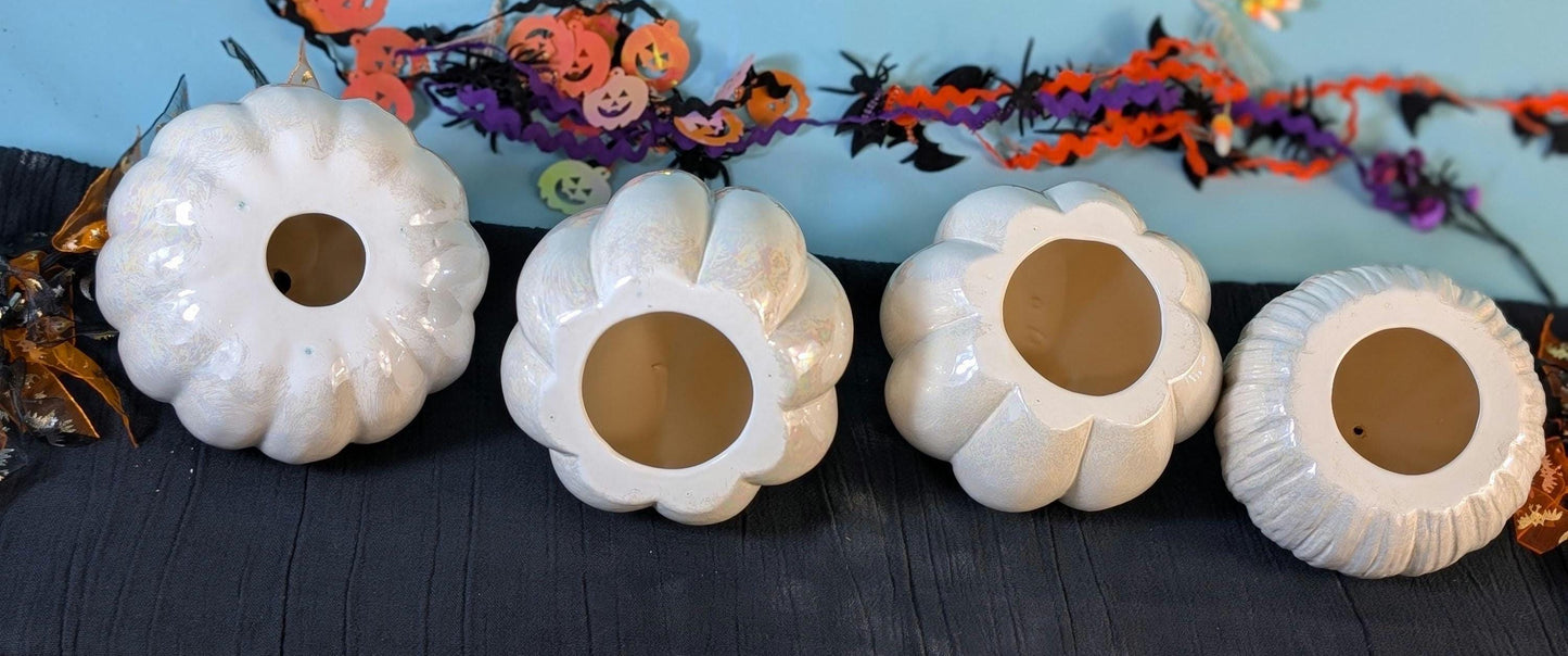Iridescent Ceramic Pumpkins: Gilded Mother-of-Pearl Glazed Autumn Decor