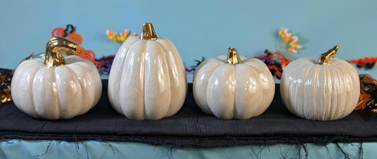 Iridescent Ceramic Pumpkins: Gilded Mother-of-Pearl Glazed Autumn Decor