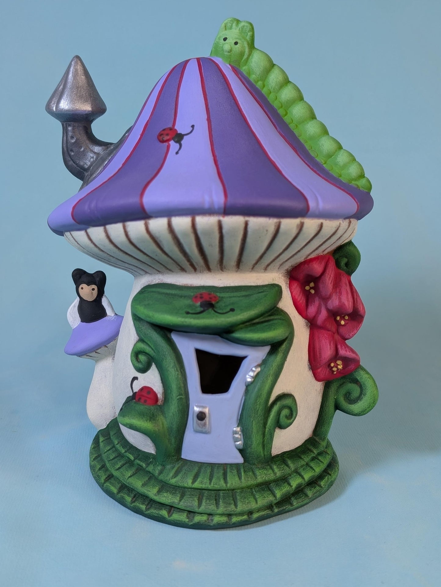 Fairy House | Caterpillar House | Tea Light Holder | Ceramic House  | Gift For Mom | Outdoor Fairy Garden House | Miniature Mushroom House