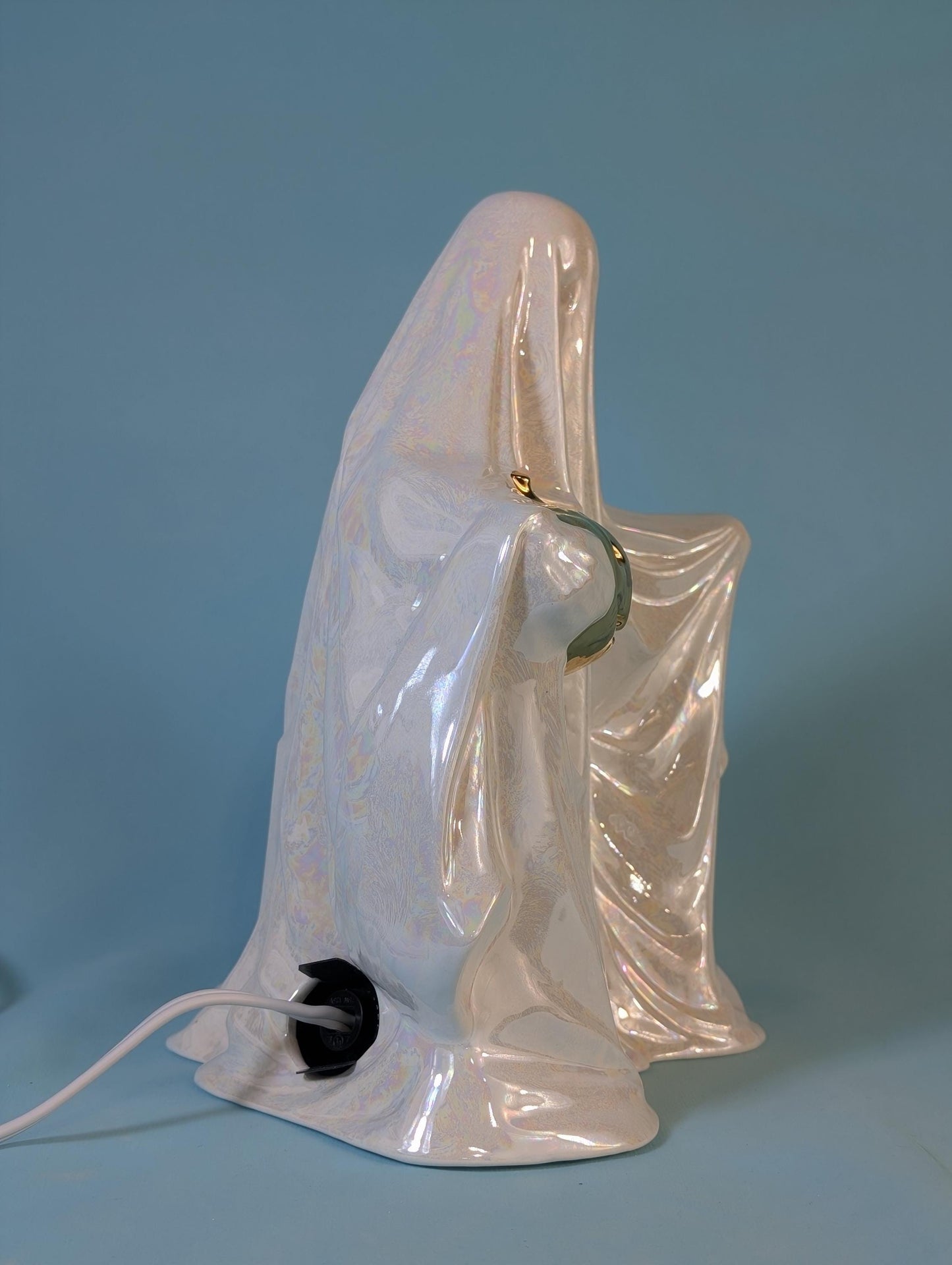 Vintage 1970s 24k Golden Glow Illuminated Ghost Lamp with Mother of Pearl Finish