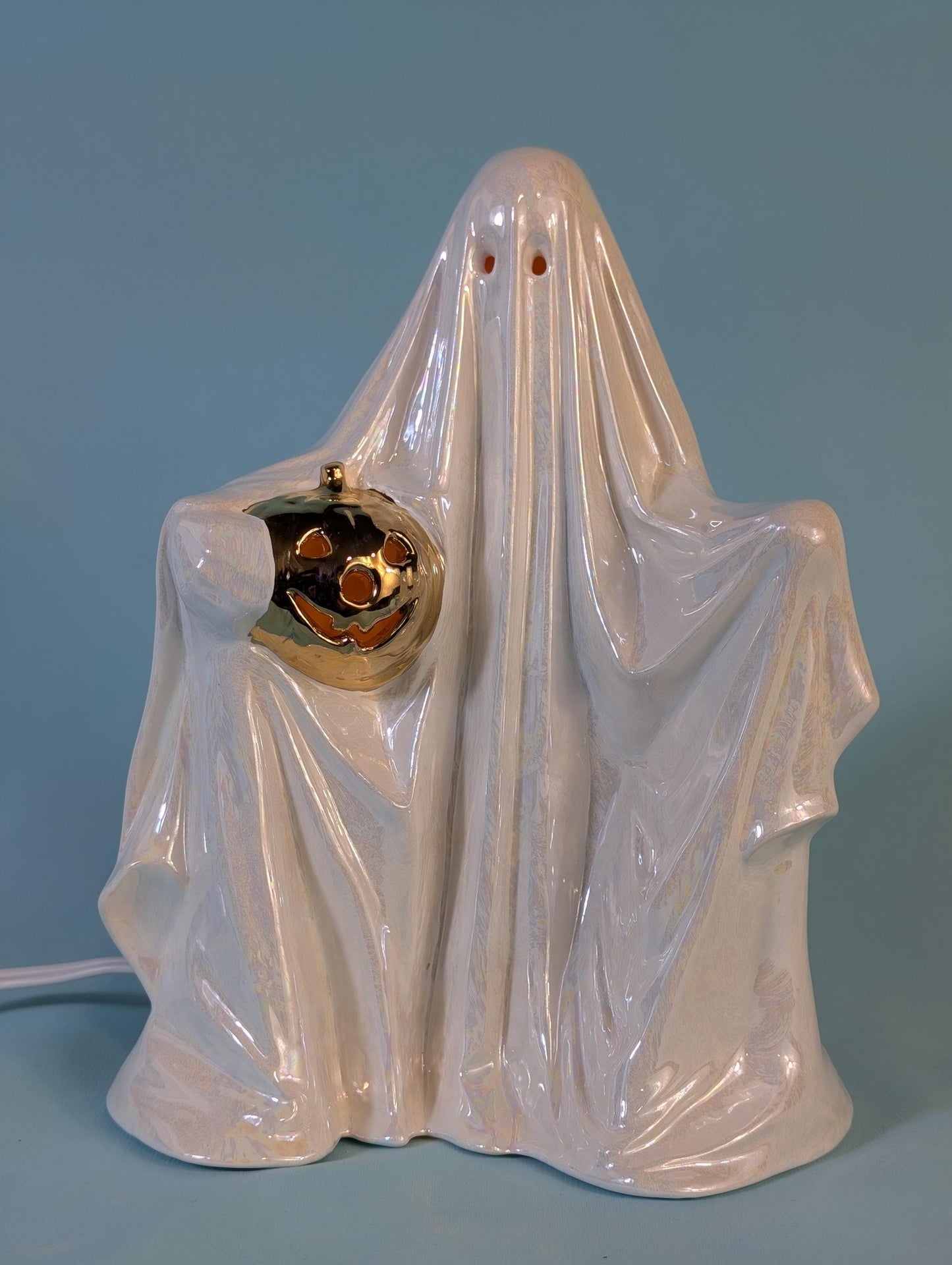 Vintage 1970s 24k Golden Glow Illuminated Ghost Lamp with Mother of Pearl Finish