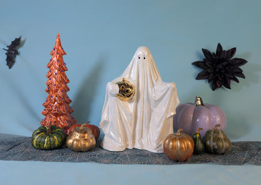 Vintage 1970s 24k Golden Glow Illuminated Ghost Lamp with Mother of Pearl Finish - Teresa's Ceramics
