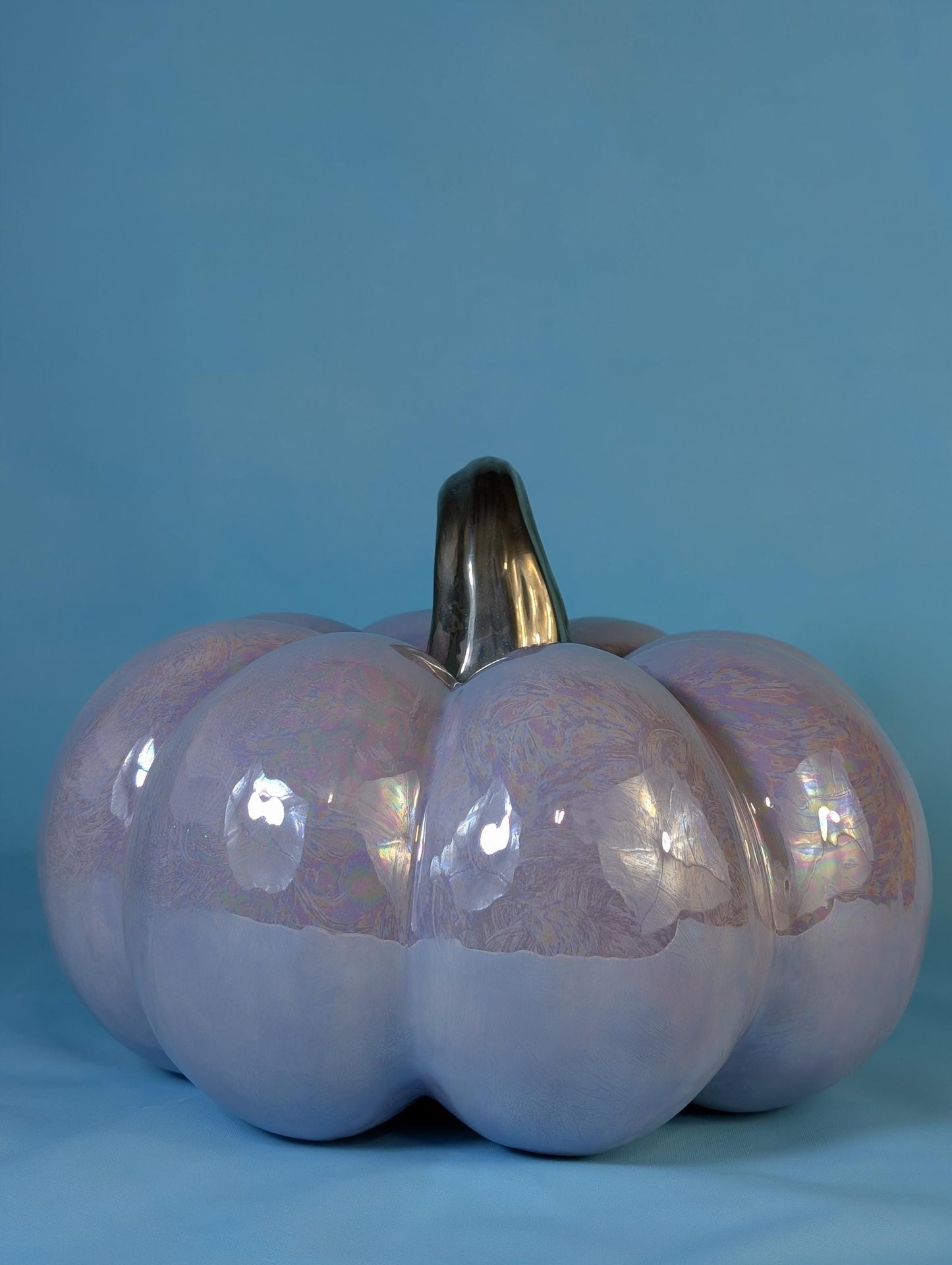 Elegant Light Purple Mother of Pearl Silver Stemmed Pumpkin - Unique Halloween Decor & Gift