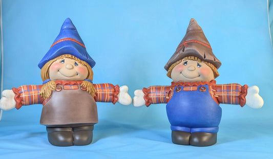 Adorable Autumn Flannel Scarecrow Couple Decor: Rustic Farmhouse Harvest Festival Decorations