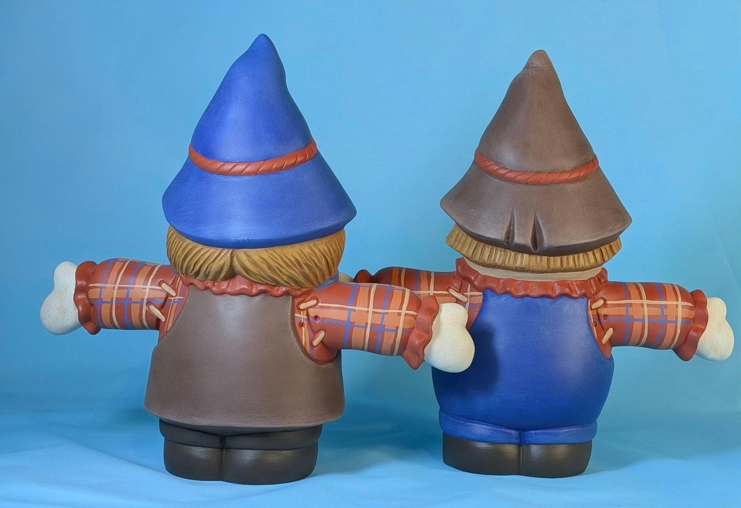Adorable Autumn Flannel Scarecrow Couple Decor: Rustic Farmhouse Harvest Festival Decorations