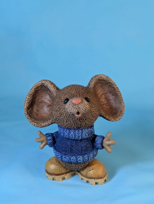Cozy Sweater-Clad Mouse in Work Boots Figurine - Miniature Winter Decor Collectible