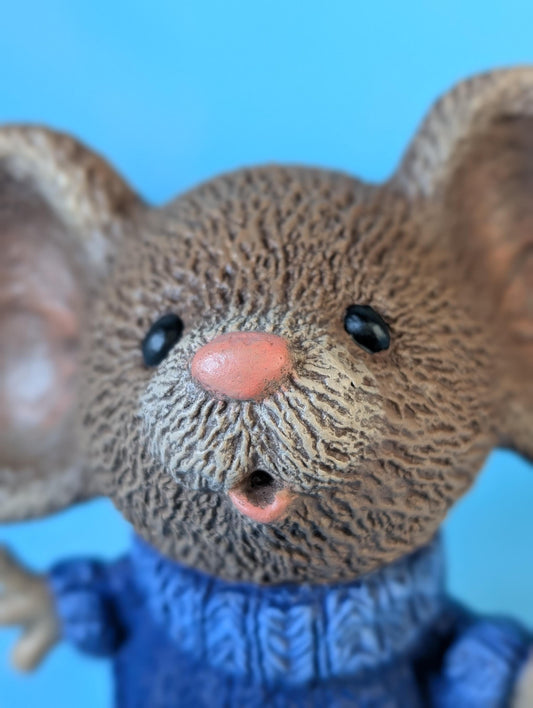 Cozy Sweater-Clad Mouse in Work Boots Figurine - Miniature Winter Decor Collectible - Teresa's Ceramics