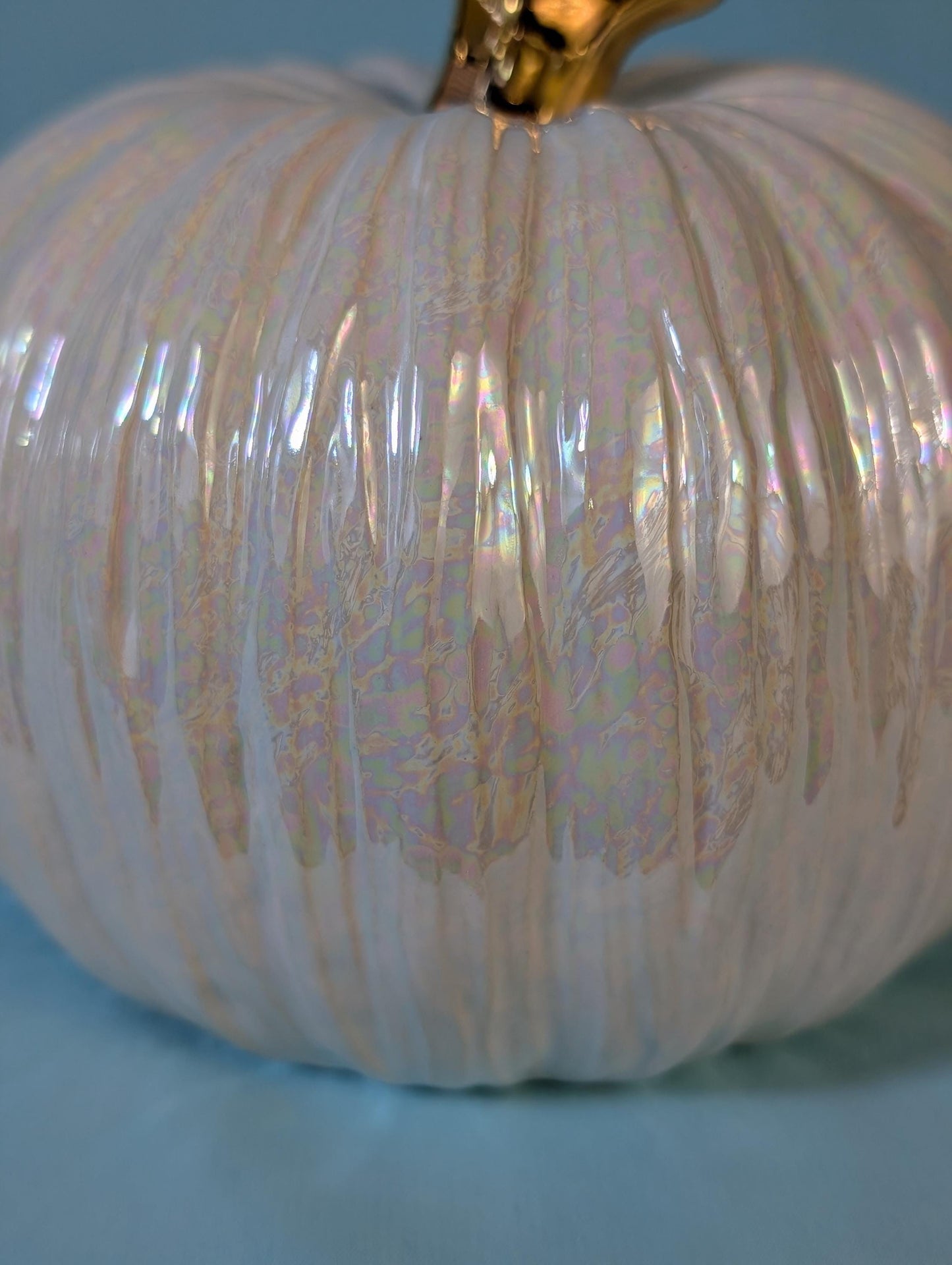 Iridescent Ceramic Pumpkins: Gilded Mother-of-Pearl Glazed Autumn Decor