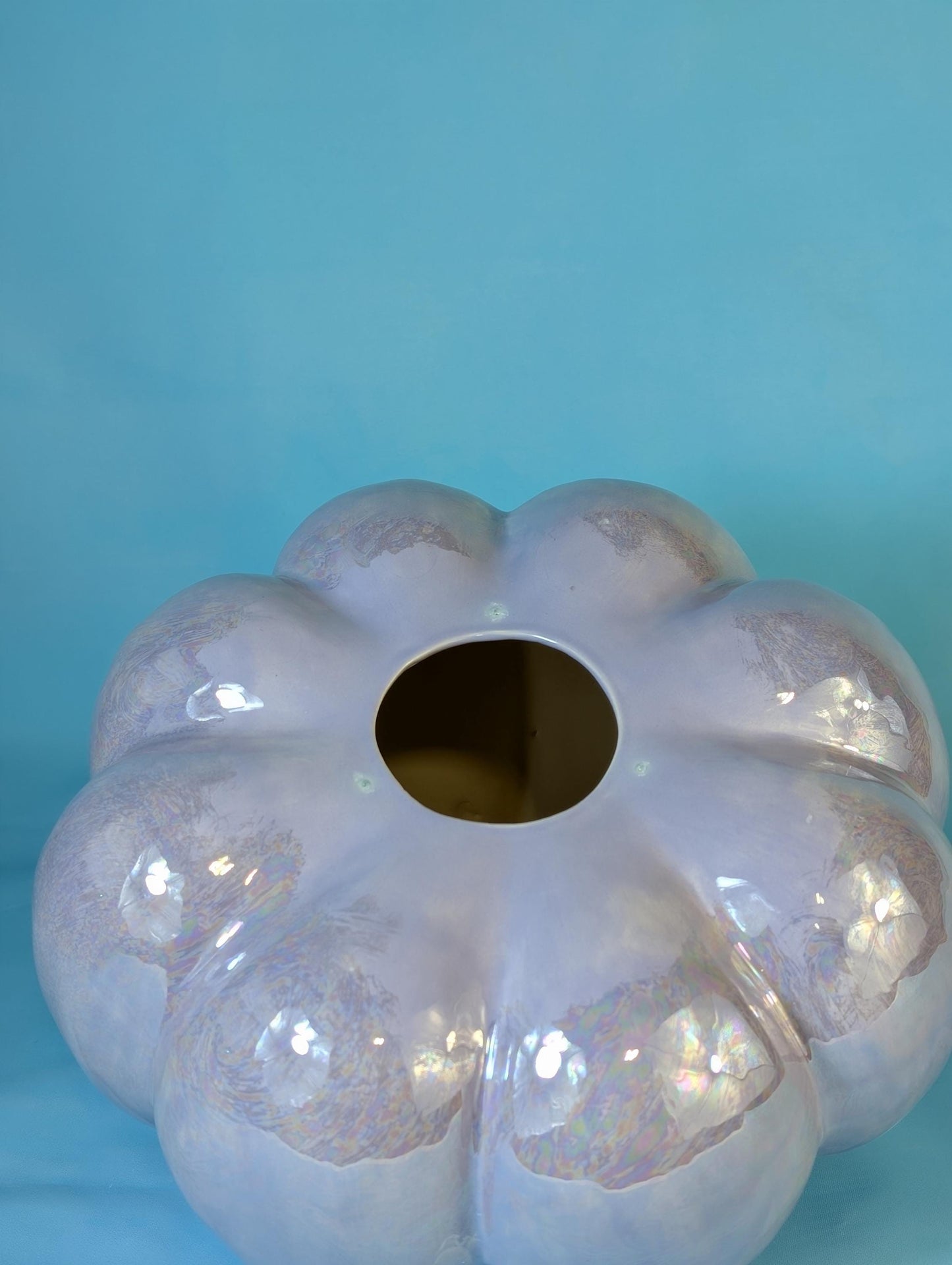Elegant Light Purple Mother of Pearl Silver Stemmed Pumpkin - Unique Halloween Decor & Gift