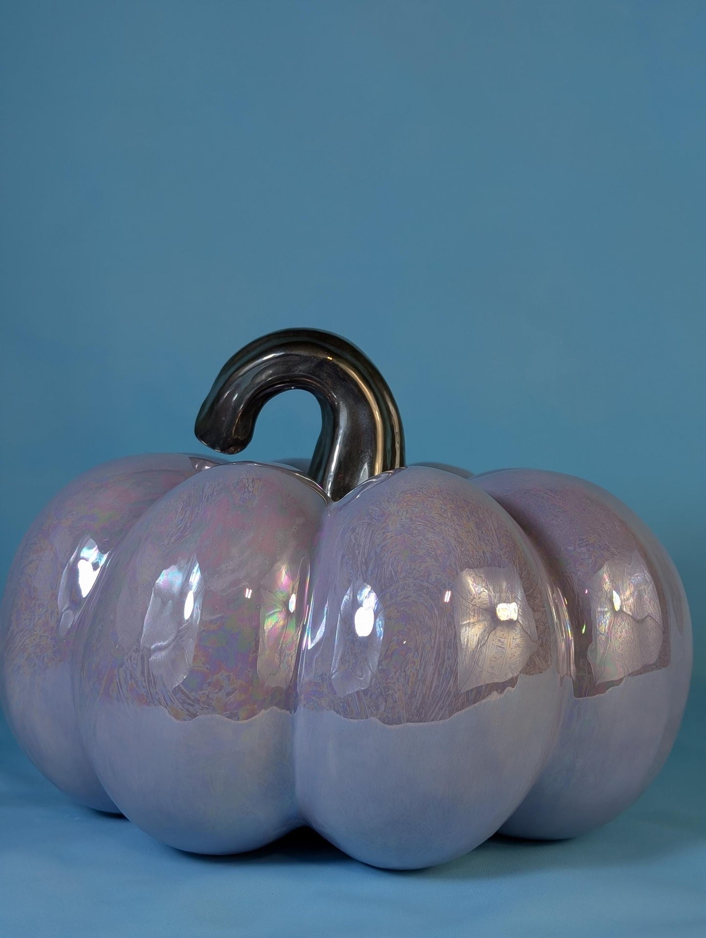 Elegant Light Purple Mother of Pearl Silver Stemmed Pumpkin - Unique Halloween Decor & Gift