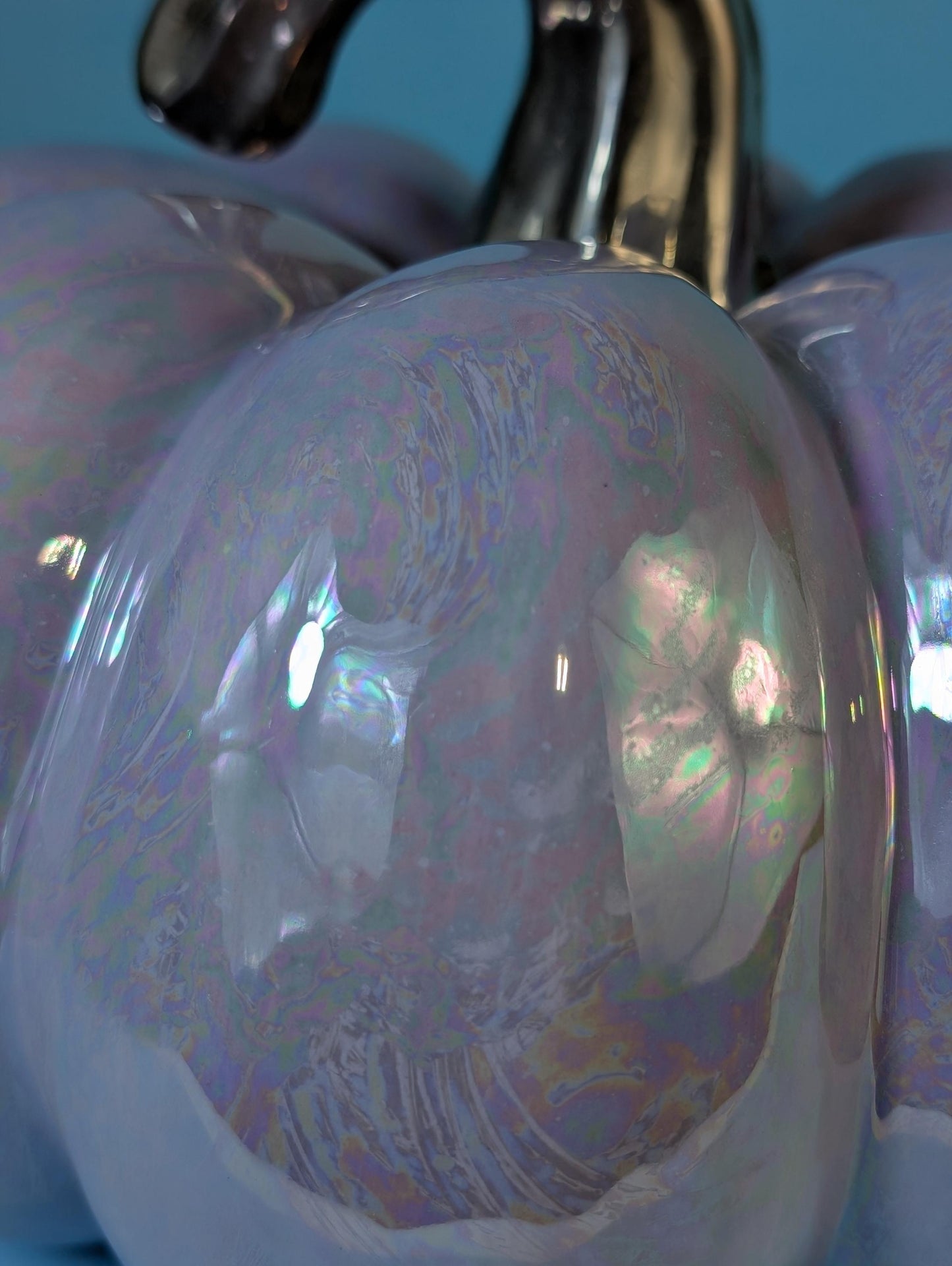 Elegant Light Purple Mother of Pearl Silver Stemmed Pumpkin - Unique Halloween Decor & Gift