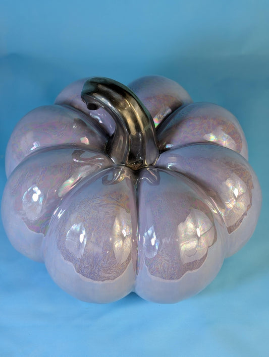 Elegant Light Purple Mother of Pearl Silver Stemmed Pumpkin - Unique Halloween Decor & Gift