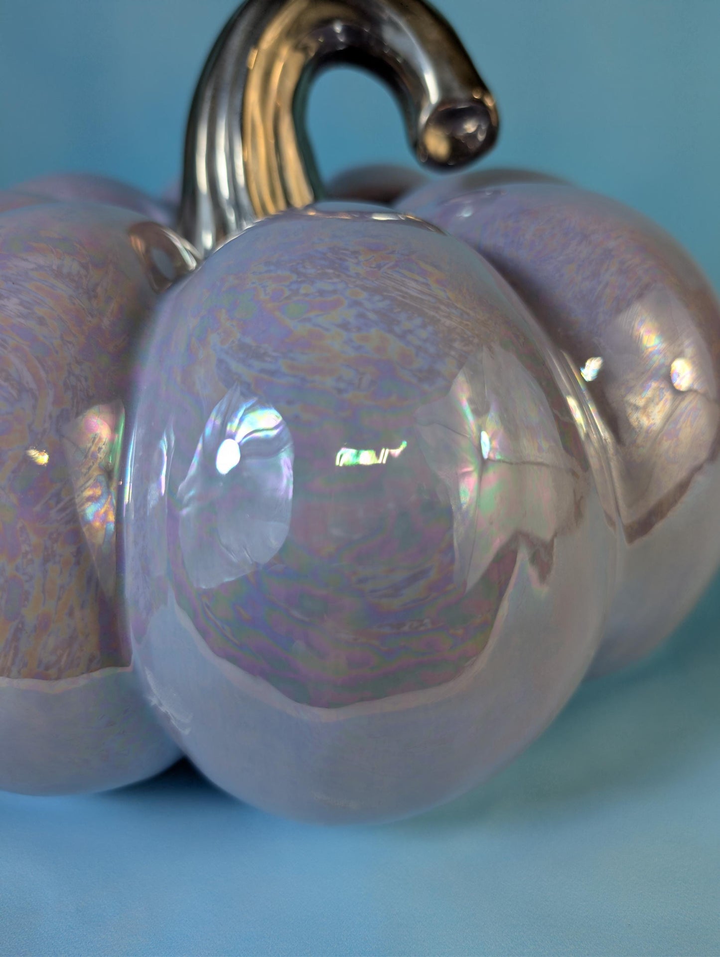 Elegant Light Purple Mother of Pearl Silver Stemmed Pumpkin - Unique Halloween Decor & Gift