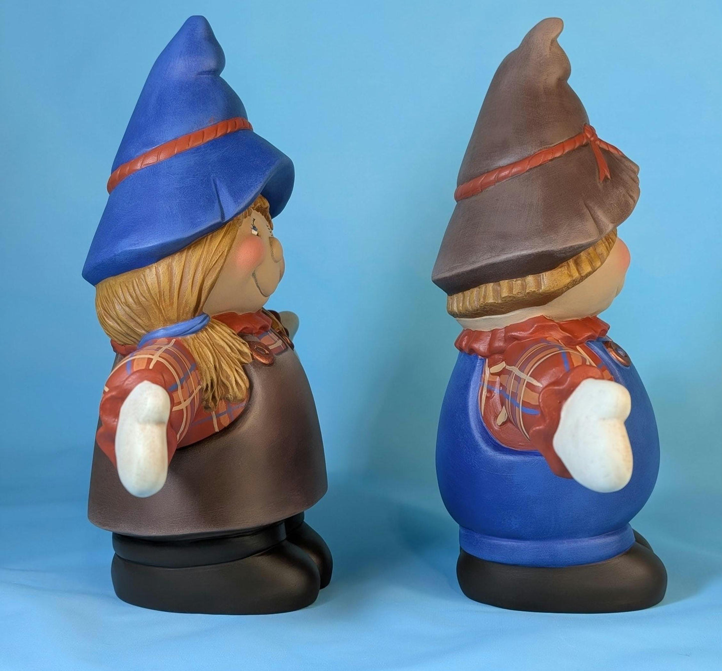 Adorable Autumn Flannel Scarecrow Couple Decor: Rustic Farmhouse Harvest Festival Decorations