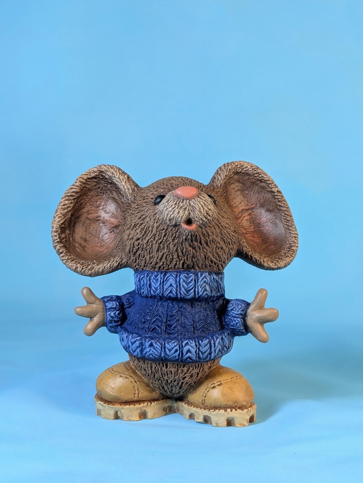 Cozy Sweater-Clad Mouse in Work Boots Figurine - Miniature Winter Decor Collectible