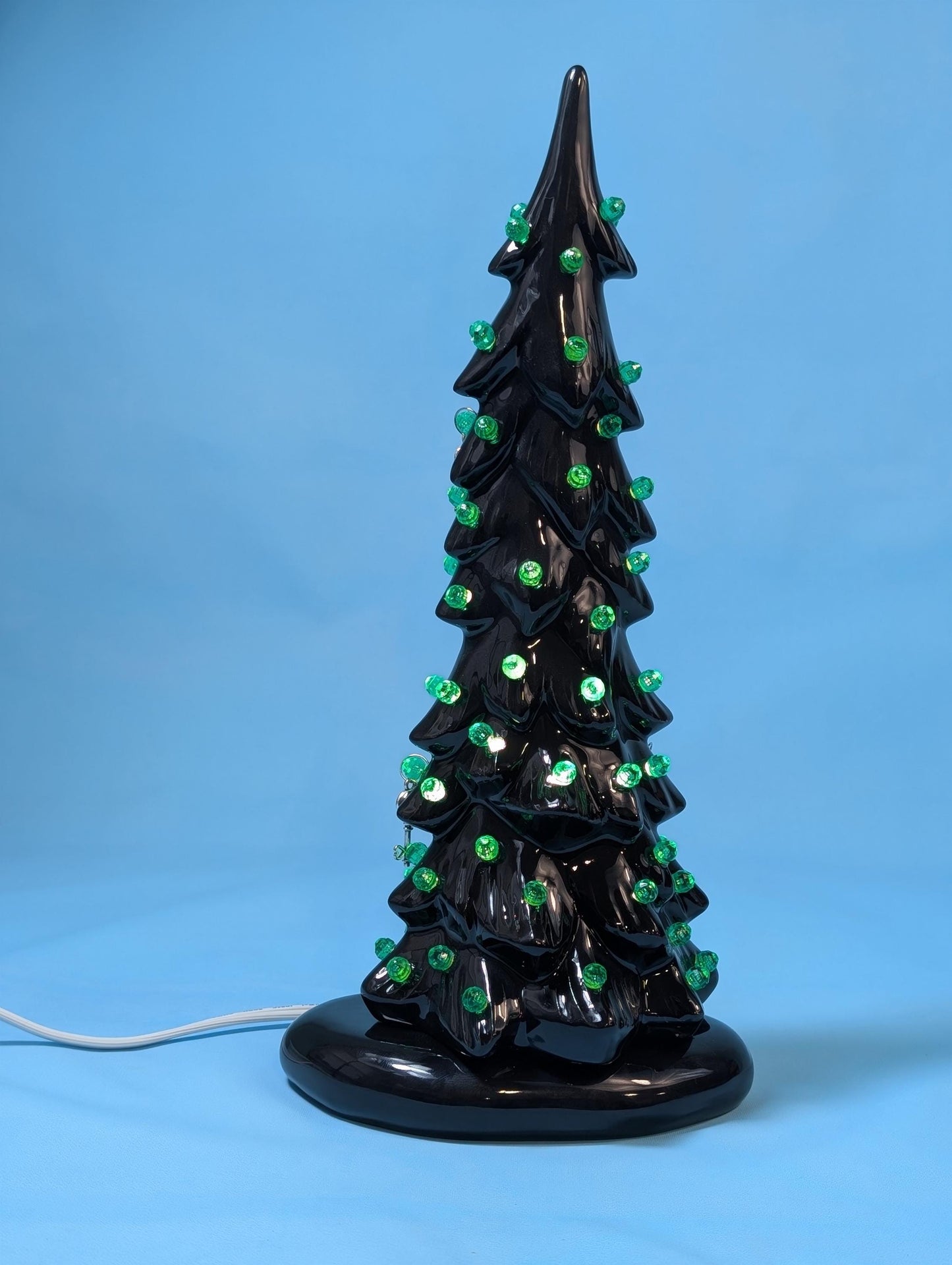 Spooky Black Skeleton Key Halloween Tree with Eerie Green Illumination - Gothic Ceramic Decor
