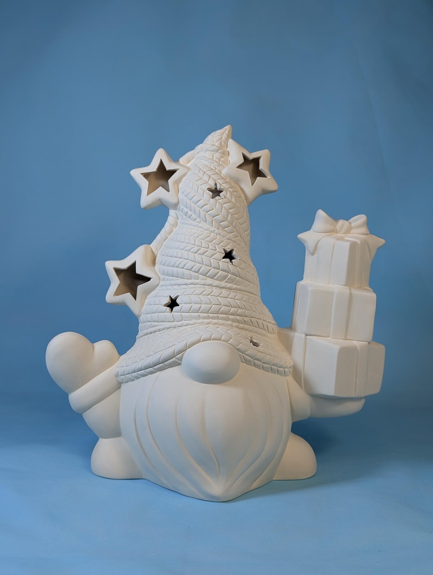 Illuminated DIY Christmas Gnome Present Decoration with Star Cutouts and Clip-in Light