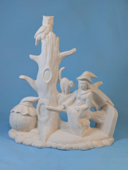 Vintage 1979 Cramer Halloween Pumpkin Witch Diorama Scene - Spooky Collectible Decoration - Teresa's Ceramics