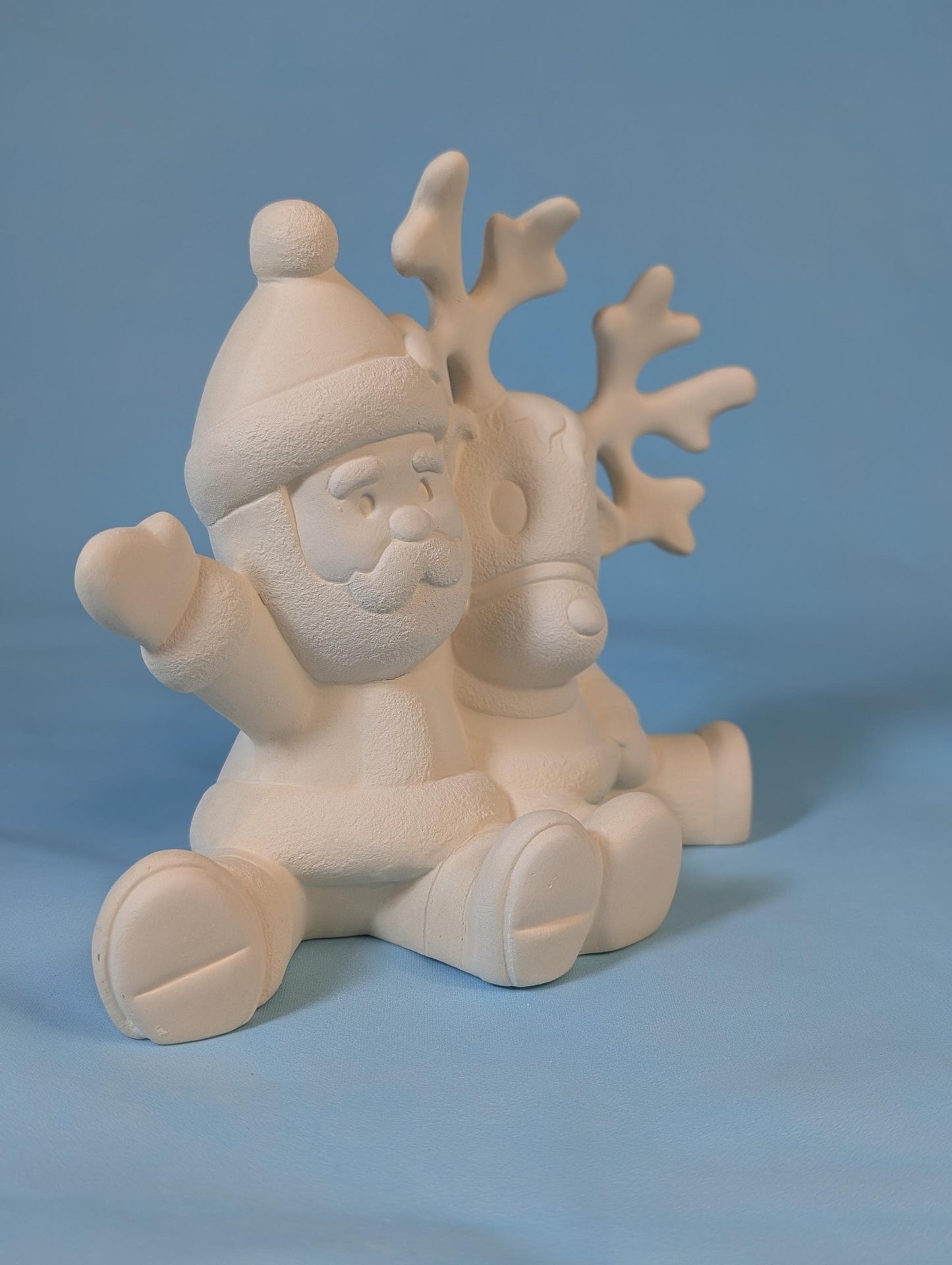 DIY Paintable Ceramic Santa & Snowman Duo: Holiday Christmas Decor, Customizable Winter Craft Project