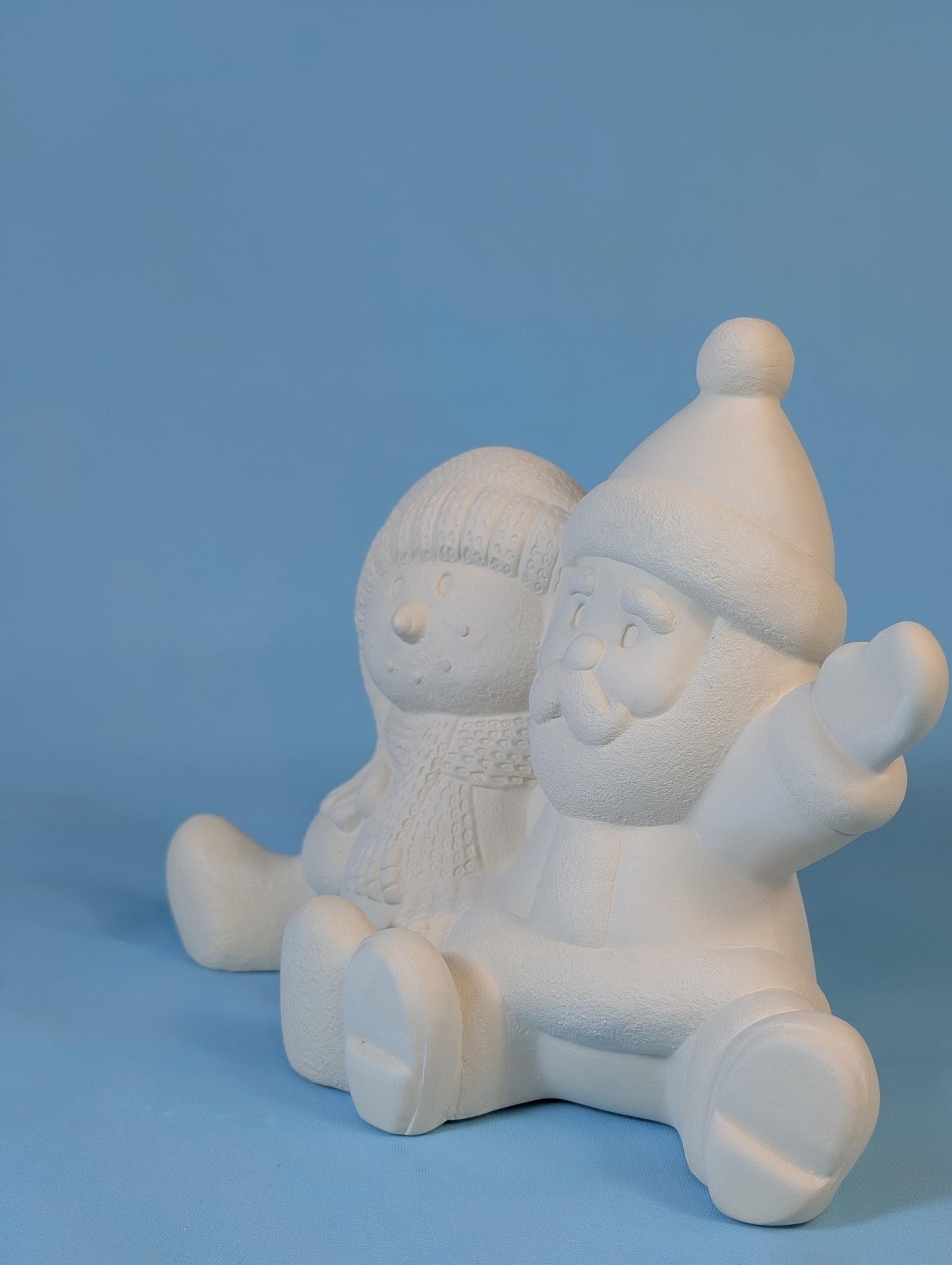 DIY Paintable Ceramic Santa & Snowman Duo: Holiday Christmas Decor, Customizable Winter Craft Project