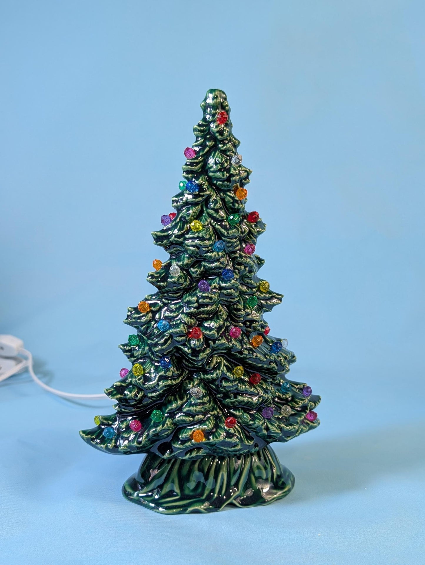 9.75 inch Tampa Bay Ceramic Christmas Tree - Multicolor Lights Low Profile Bluegrass Holiday Decoration