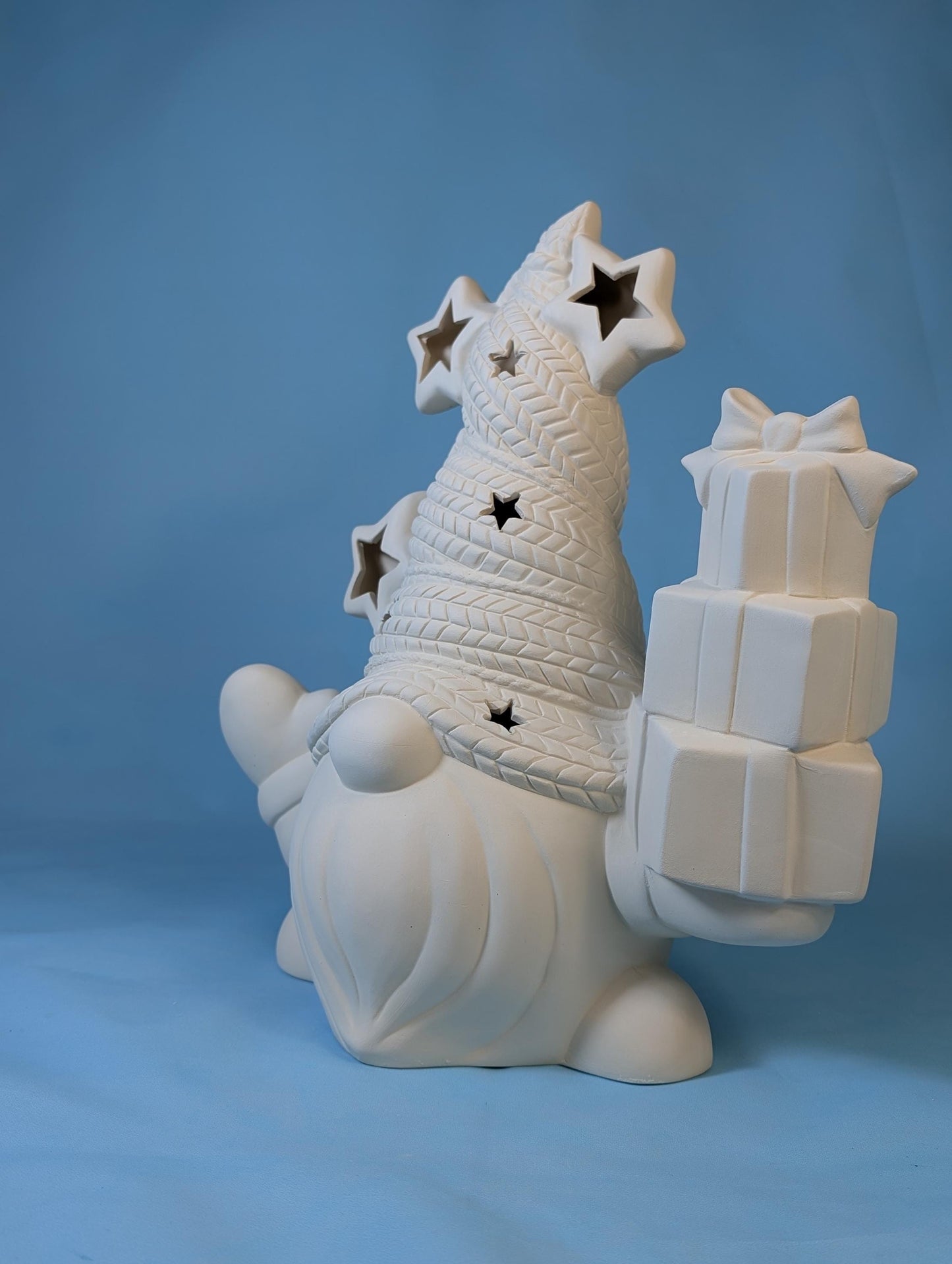 Illuminated DIY Christmas Gnome Present Decoration with Star Cutouts and Clip-in Light