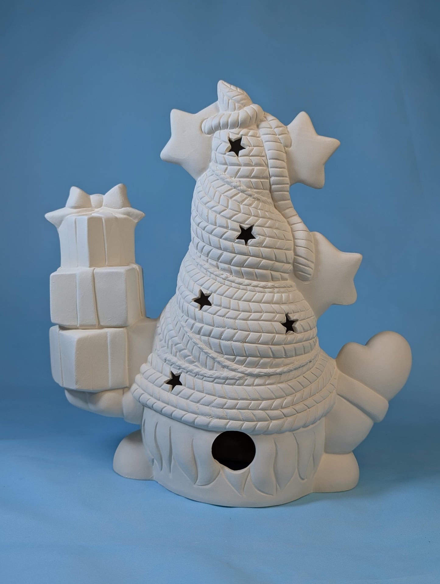 Illuminated DIY Christmas Gnome Present Decoration with Star Cutouts and Clip-in Light