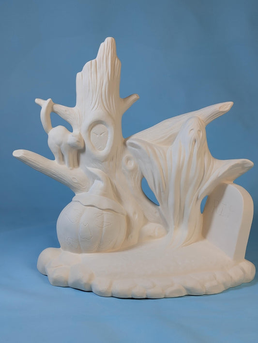 Vintage 1979 Cramer Ceramic Pumpkin Ghost Diorama - Halloween Décor